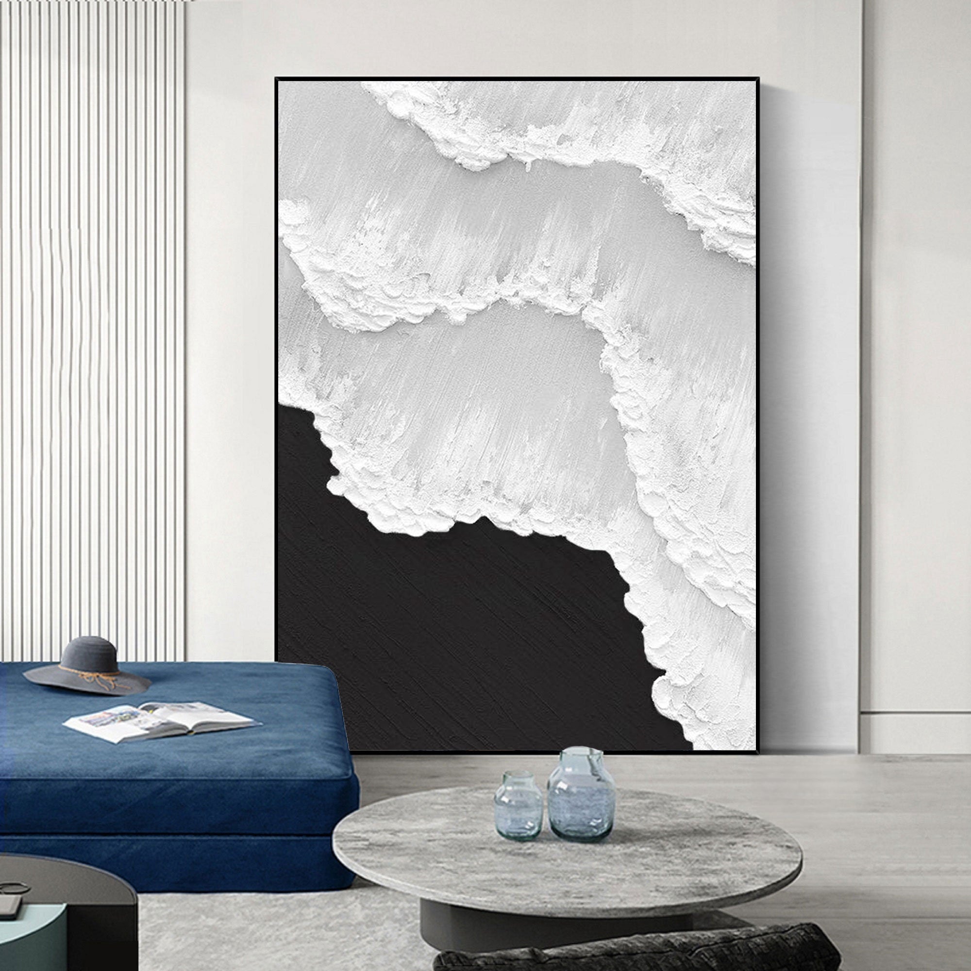 Extra Large Wall Decor Abstract Black Abstract Art White Painting large Black Painting White Wall Art minimalist Painting Modern Textured Sea & Beach Painting 3D Oil Plaster Wall Art On Canvas