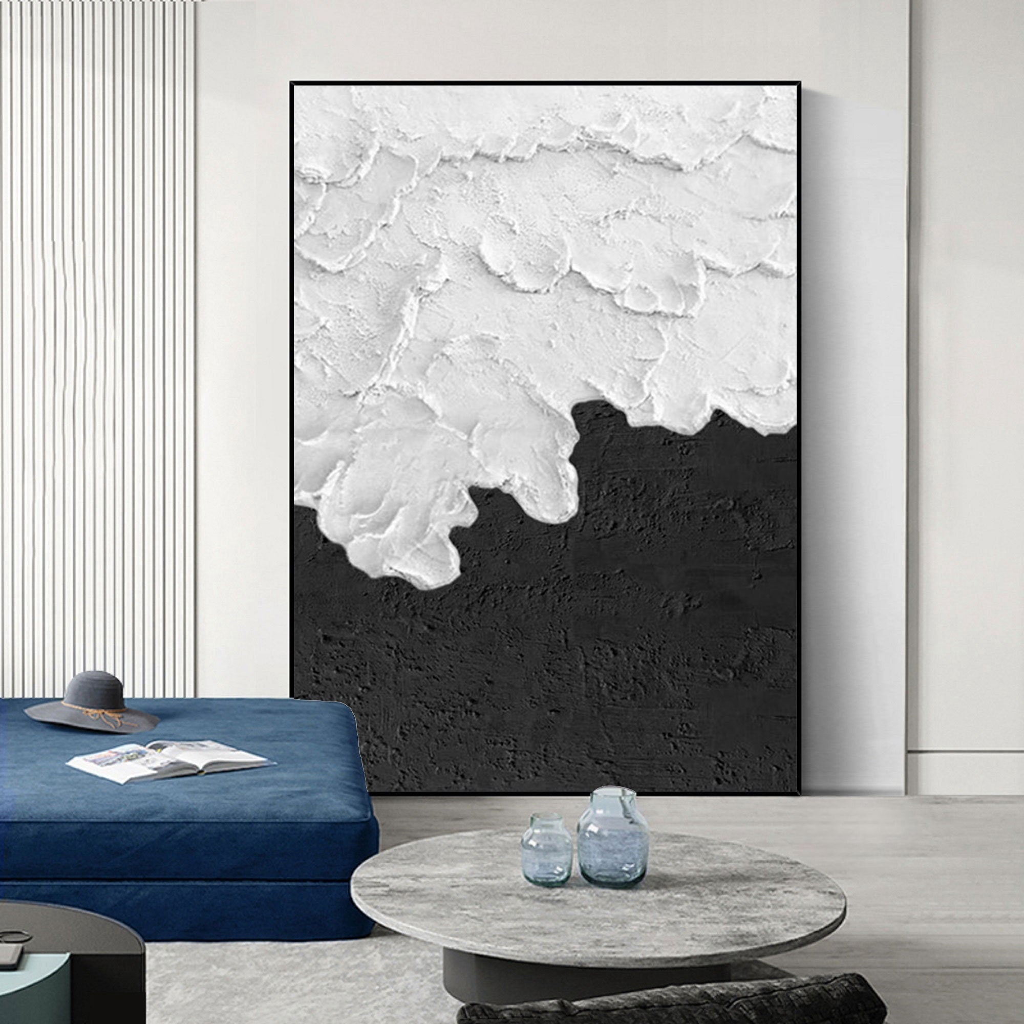 Extra Large Wall Decor Abstract Black Abstract Art White Painting large Black Painting White Wall Art minimalist Painting Modern Textured Sea & Beach Painting 3D Oil Plaster Wall Art On Canvas