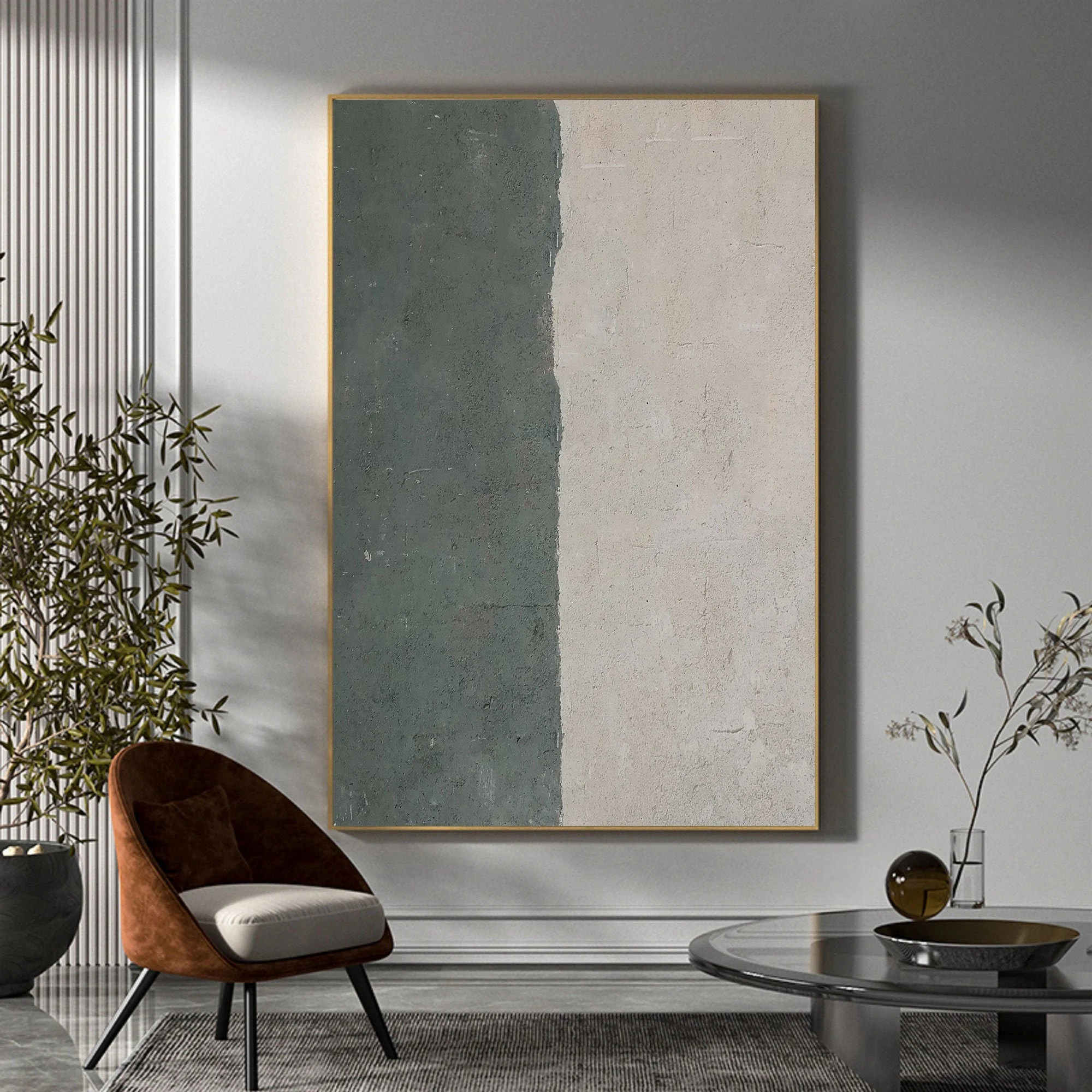 Wabi-sabi Art Green Minimalist Plaster Art Green Abstract Texture Painting Green Wall Decor Plaster Texture Wall Art Minimalist Art Green 3D Oil Wall Art On Canvas