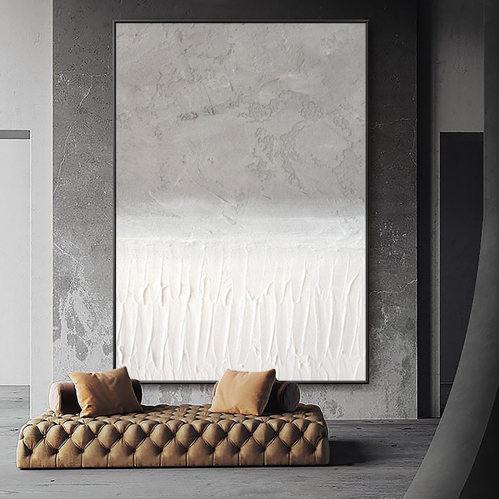 Wabi-sabi Art Grey Minimalist Plaster Art Grey Abstract Texture Painting Grey Wall Decor Plaster Texture Wall Art Minimalist Art Grey 3D Oil  Plaster Wall Art On Canvas