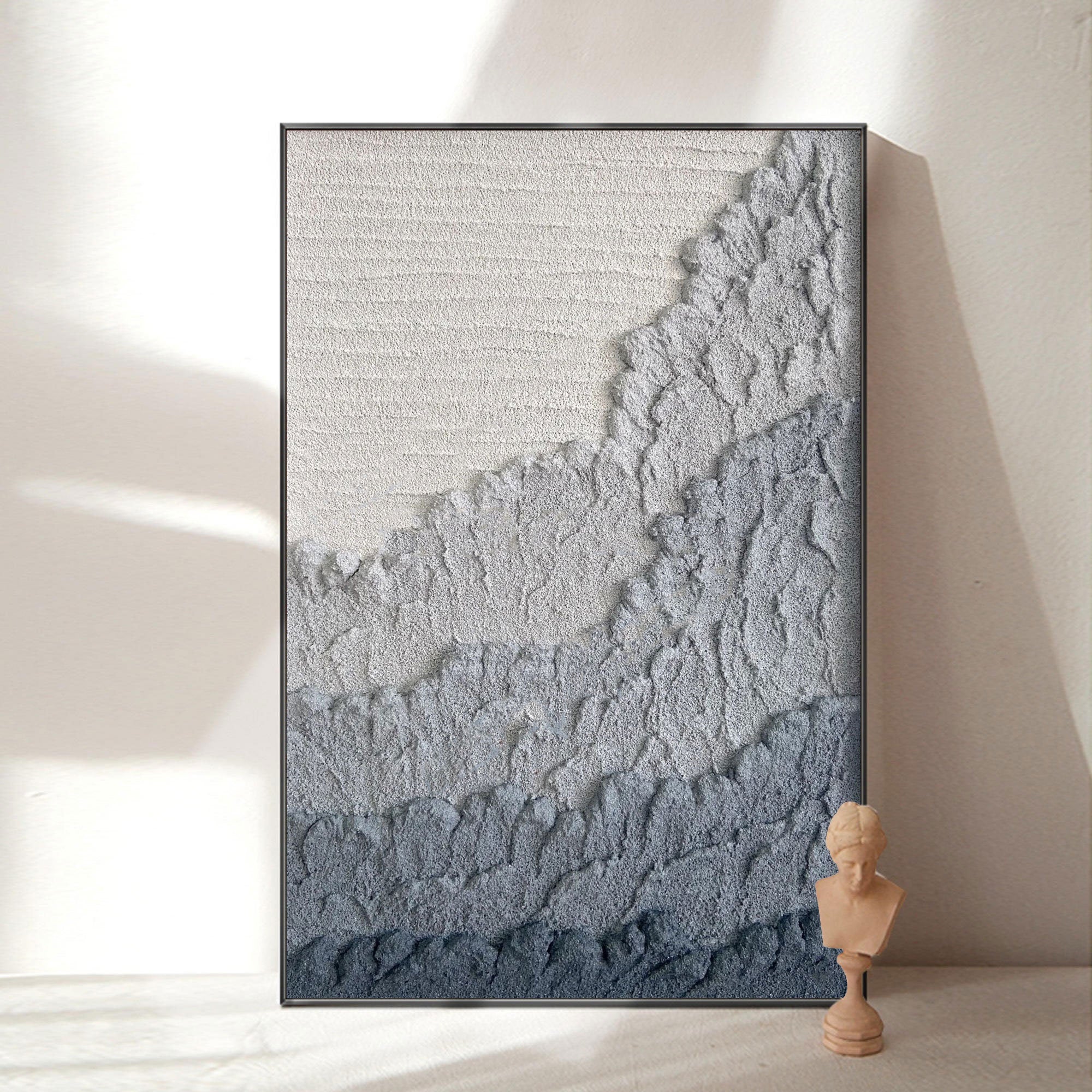 Extra Large Wall Art Abstract Blue Abstract Art beige Painting large Blue Painting Blue Wall Art minimalist Painting modern Textured Sea & Beach Painting 3D Oil Plaster Wall Art On Canvas