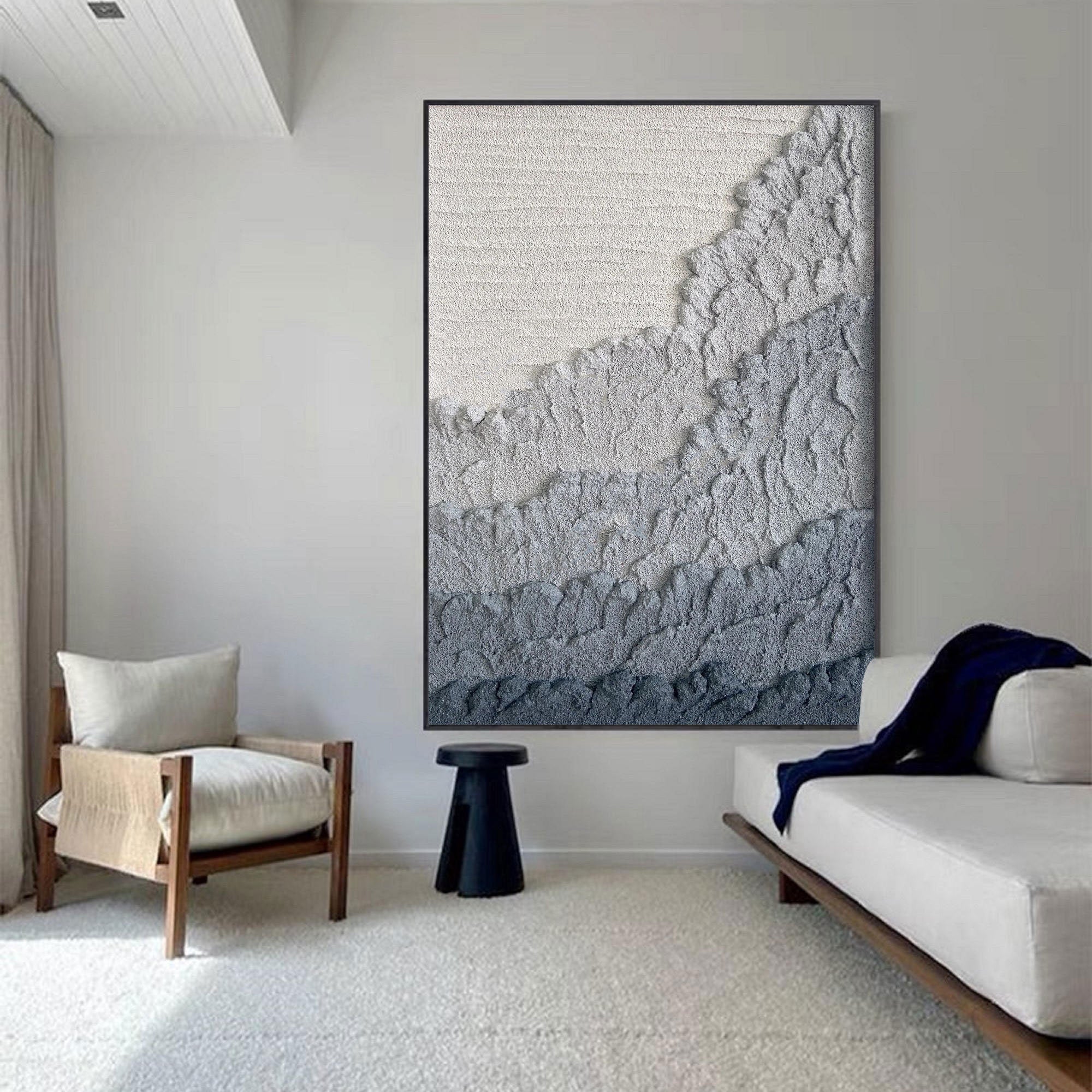 Extra Large Wall Art Abstract Blue Abstract Art beige Painting large Blue Painting Blue Wall Art minimalist Painting modern Textured Sea & Beach Painting 3D Oil Plaster Wall Art On Canvas