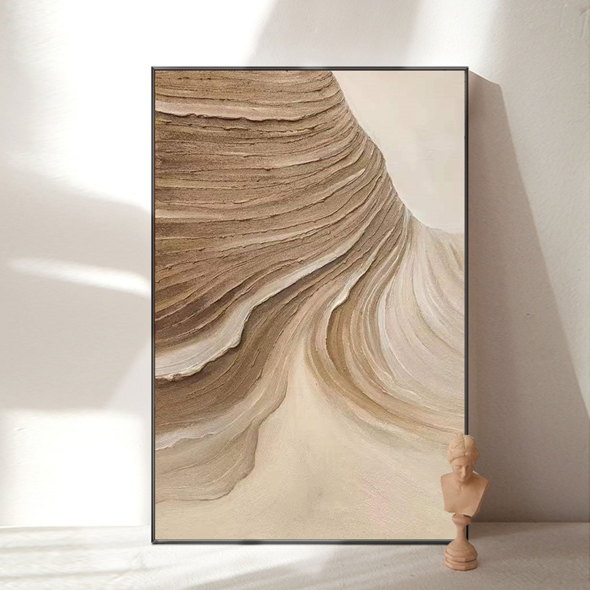 Wabi-sabi Art Brown Minimalist Plaster Art Beige Abstract Texture Painting Beige Wall Decor Plaster Texture Wall Art Minimalist Art Brown 3D Oil  Plaster Wall Art On Canvas