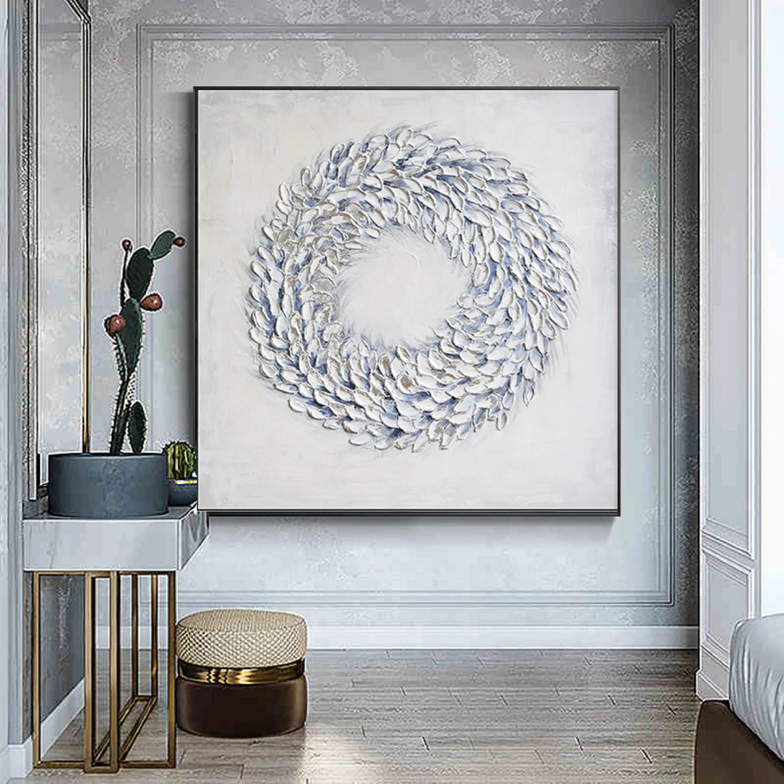 Wabi-sabi Art Minimalist Plaster Art White Abstract Texture Painting White Wall Decor Plaster Texture Wall Art Minimalist Art 3D Oil  Wall Art On Canvas