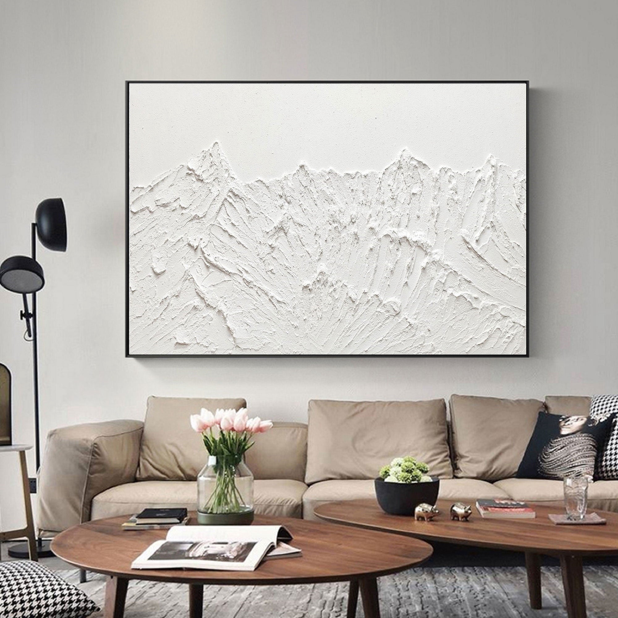 Large Original Abstract Painting Modern Minimalist Wall Art White Texture Painting Living Room Wall Art Minimalist Plaster Art  3D Oil  Wall Art On Canvas