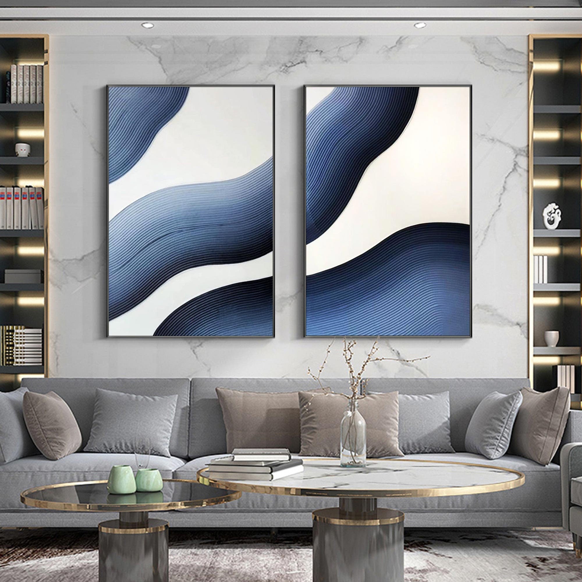 Wabi-sabi Art Blue Minimalist Plaster Art White Texture Painting Abstract Wall Decor Plaster Texture Wall Art Minimalist Art  3D Oil Canvas Wall Art 