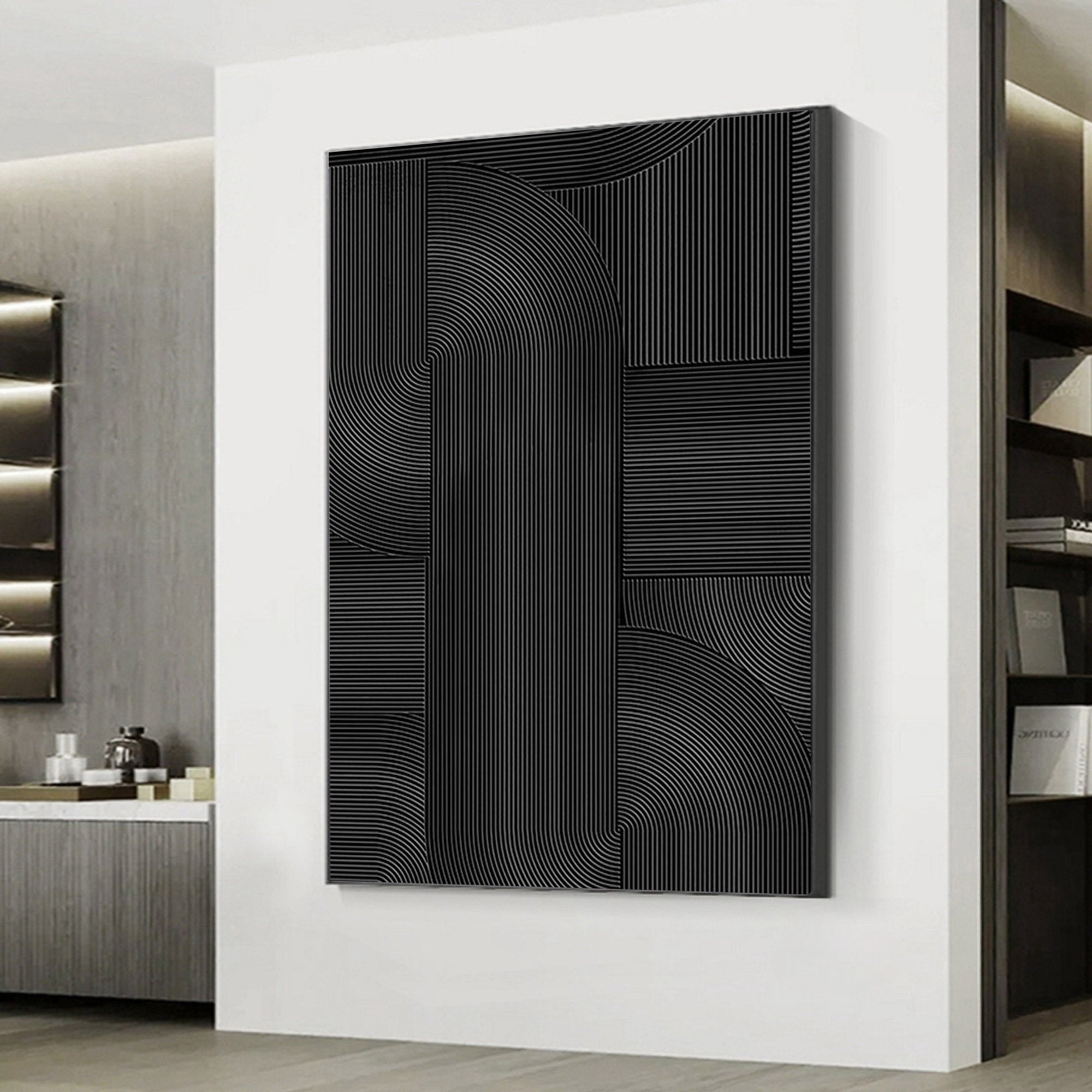 Wabi-sabi Art Black Minimalist Plaster Art Black Abstract Texture Painting Black Wall Decor Plaster Texture Wall Art Abstract Art Black 3D Oil  Plaster Wall Art On Canvas