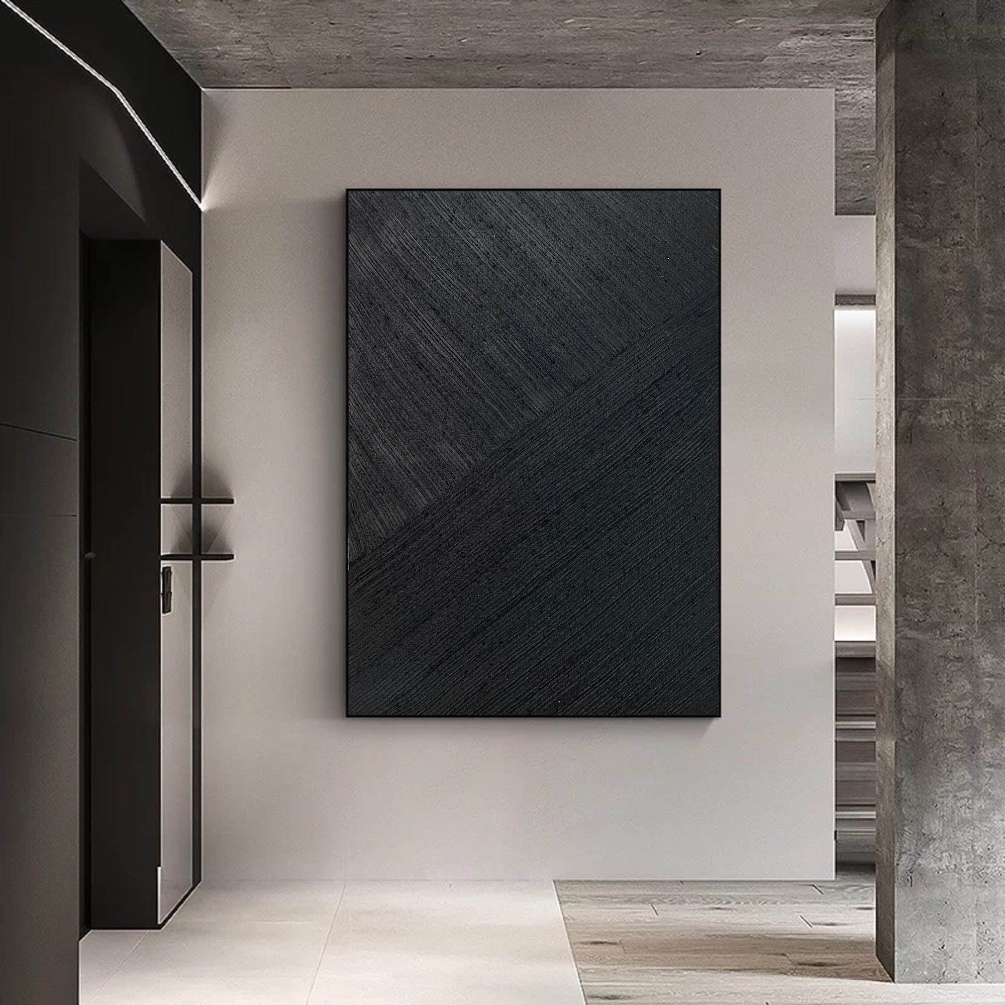 Wabi-sabi Art Black Minimalist Plaster Art Black Abstract Texture Painting Black Wall Decor Plaster Texture Wall Art Abstract Art Black 3D Oil  Plaster Wall Art On Canvas