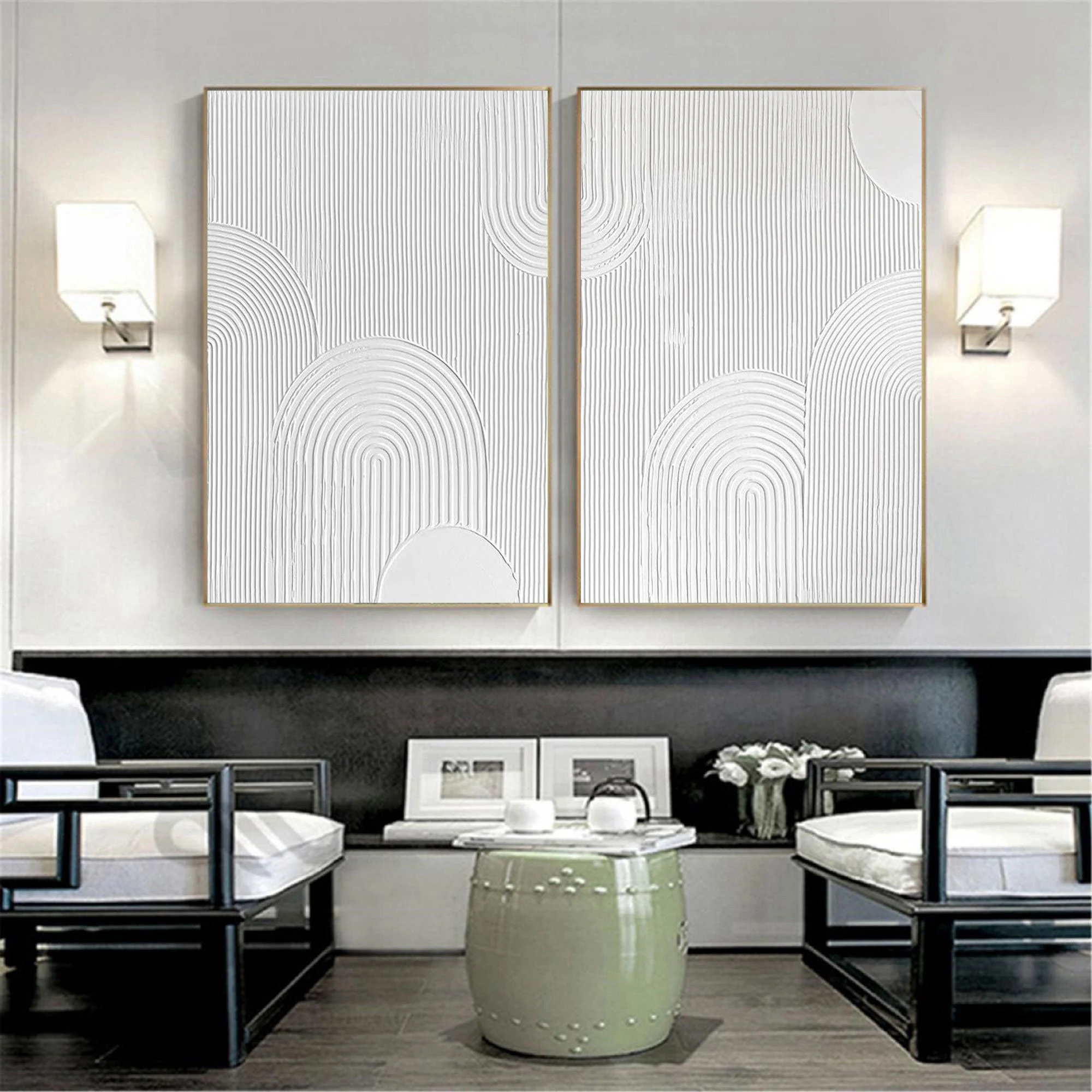 Wabi-sabi Art White Minimalist Plaster Art Texture Painting Abstract Wall Decor Plaster Texture Wall Art Minimalist Art  3D Oil Canvas Wall Art 