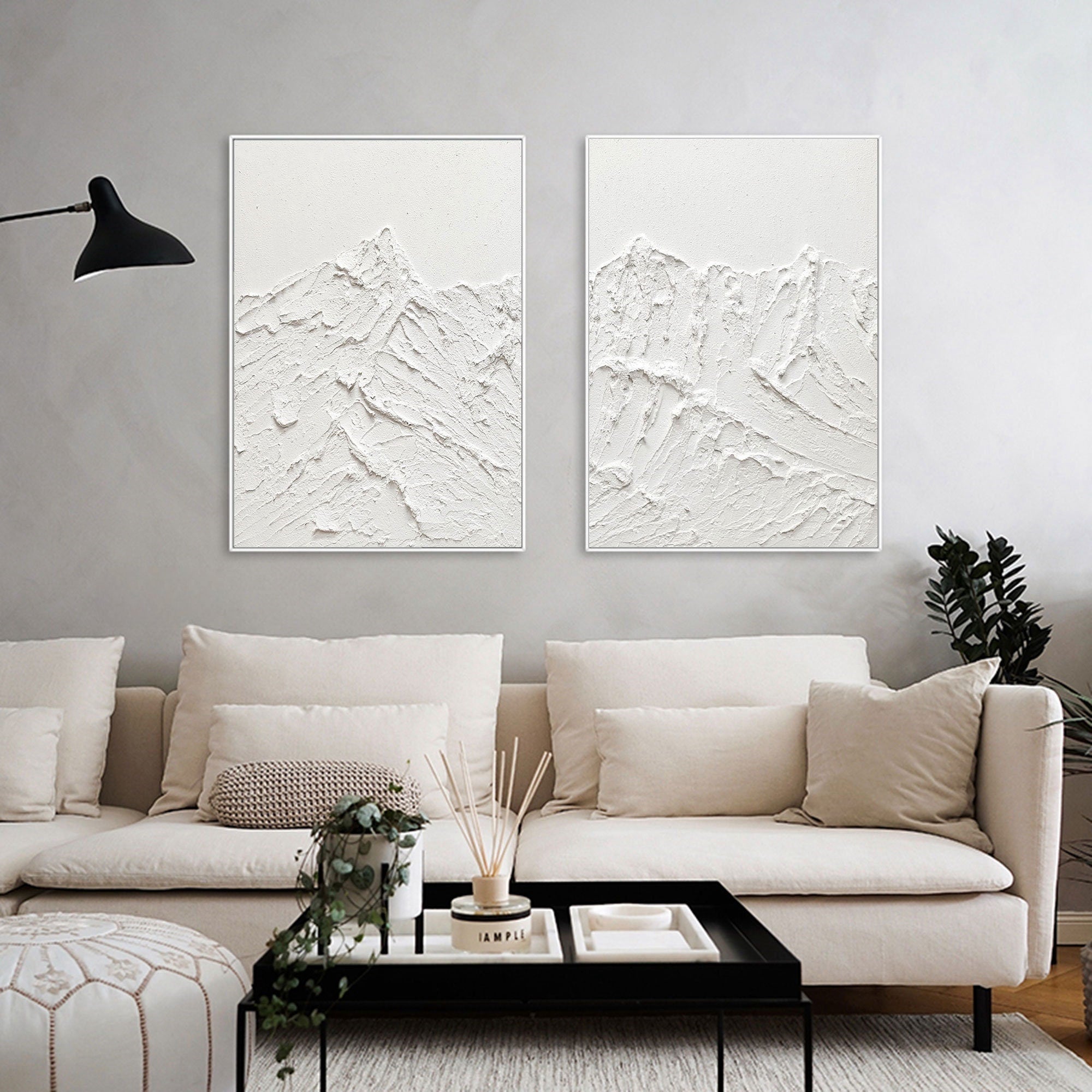 Wabi-sabi Art White Minimalist Plaster Art Texture Painting Abstract Wall Decor Plaster Texture Wall Art Minimalist Art  3D Oil Canvas Wall Art 