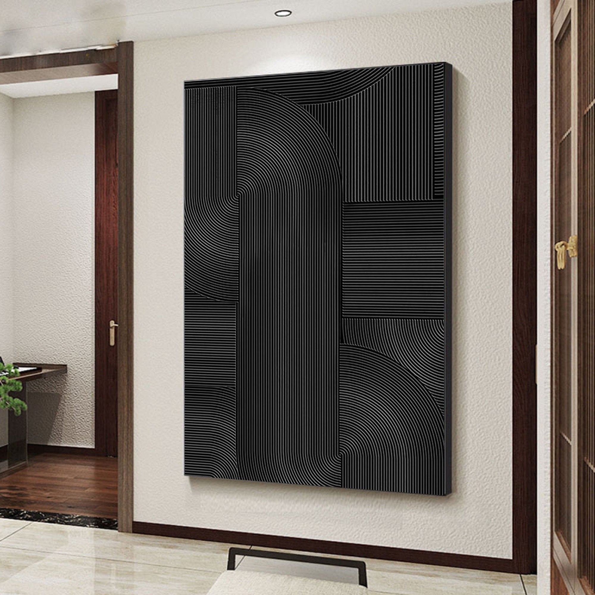 Wabi-sabi Art Black Minimalist Plaster Art Black Abstract Texture Painting Black Wall Decor Plaster Texture Wall Art Abstract Art Black 3D Oil  Plaster Wall Art On Canvas