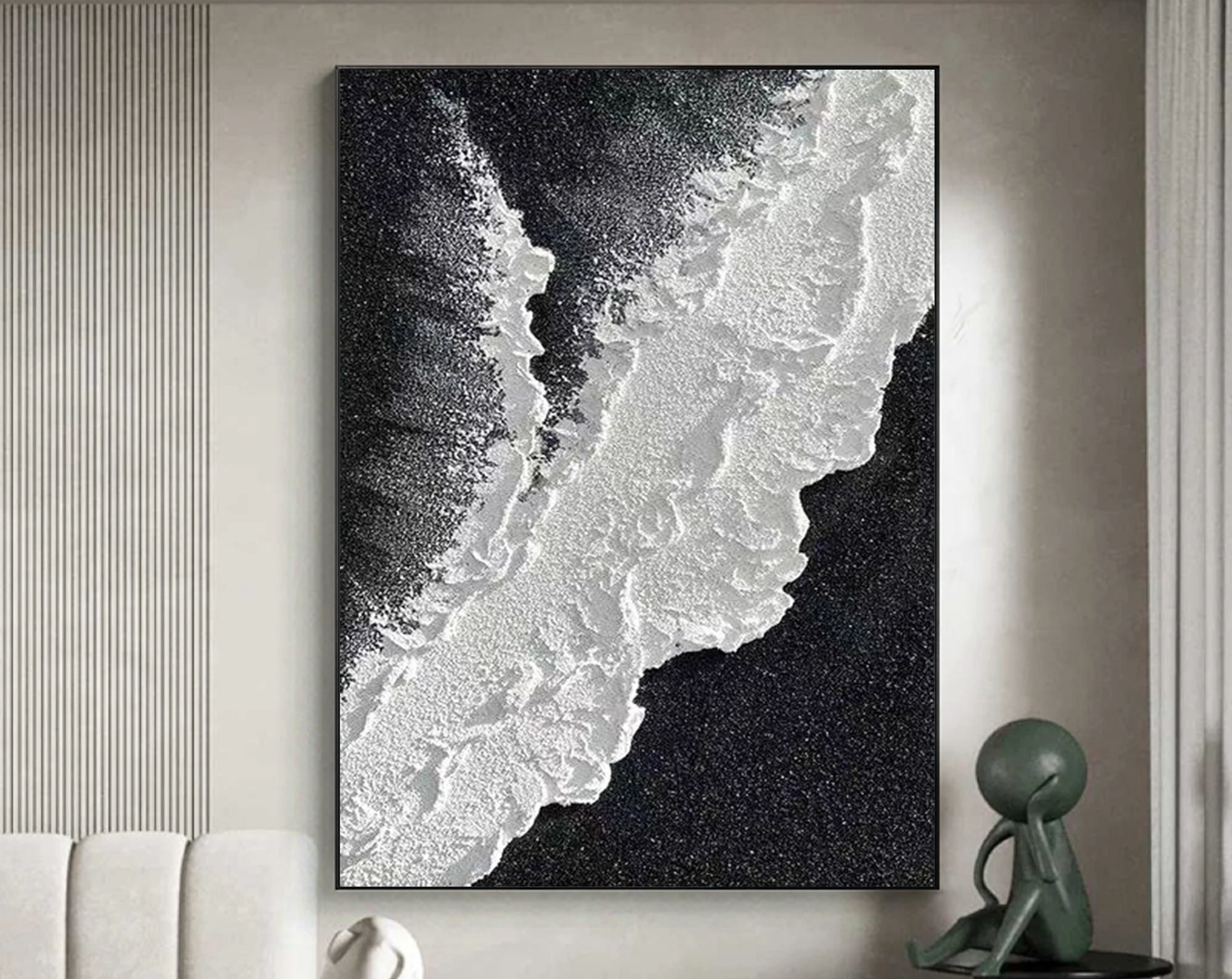 Extra Large Wall Decor Abstract Black Abstract Art White Painting large Black Painting White Wall Art minimalist Painting Modern Textured Sea & Beach Painting 3D Oil Plaster Wall Art On Canvas