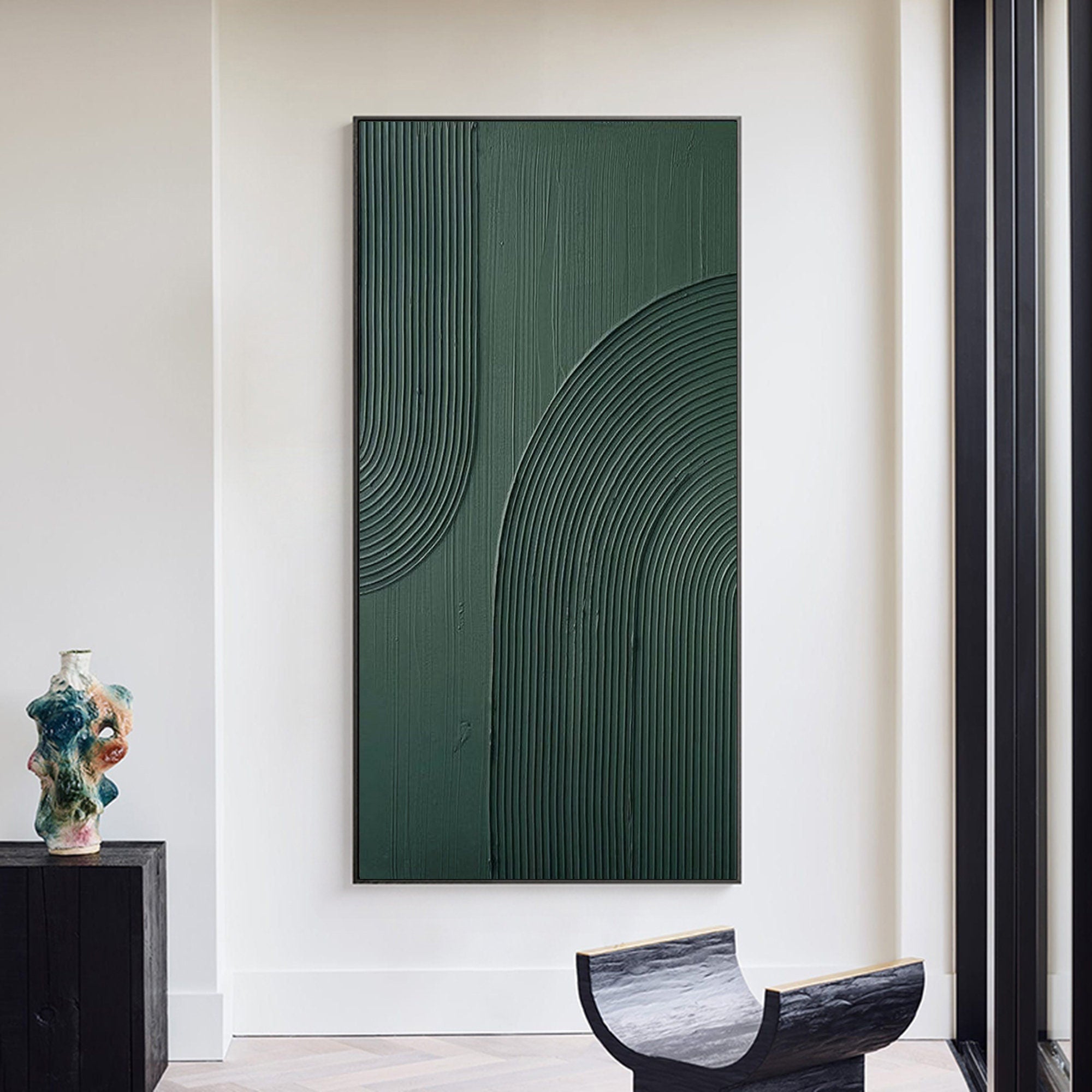 Wabi-sabi Art Green Minimalist Plaster Art Green Abstract Texture Painting Green Wall Decor Plaster Texture Wall Art Minimalist Art Brown 3D Oil  Plaster Wall Art On Canvas