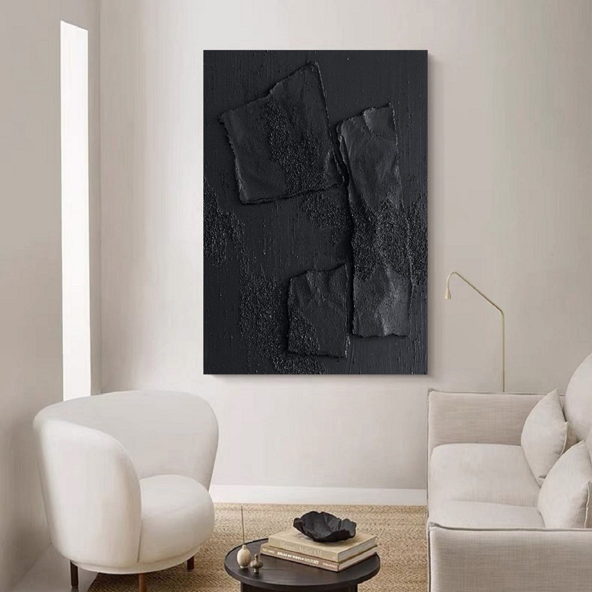 Wabi-sabi Plaster Art Black Minimalist Plaster Art Black Abstract Texture Painting Black Wall Decor Plaster Texture Wall Art Minimalist Art Black 3D Oil  Wall Art On Canvas