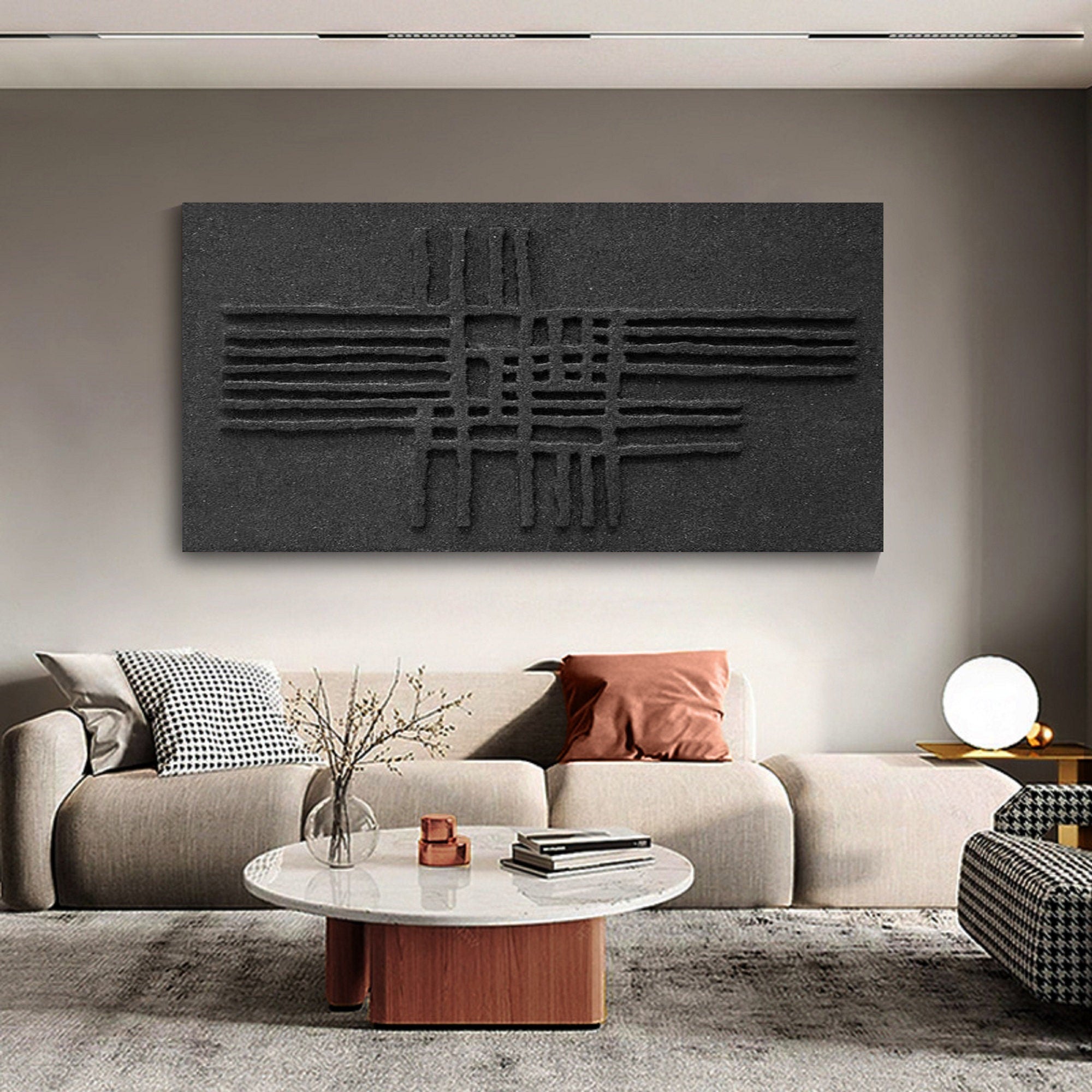 Wabi-sabi Art Black Minimalist Plaster Art Black Abstract Texture Painting Black Plaster  Wall Decor Plaster Texture Wall Art Minimalist Art Black 3D Oil  Wall Art On Canvas