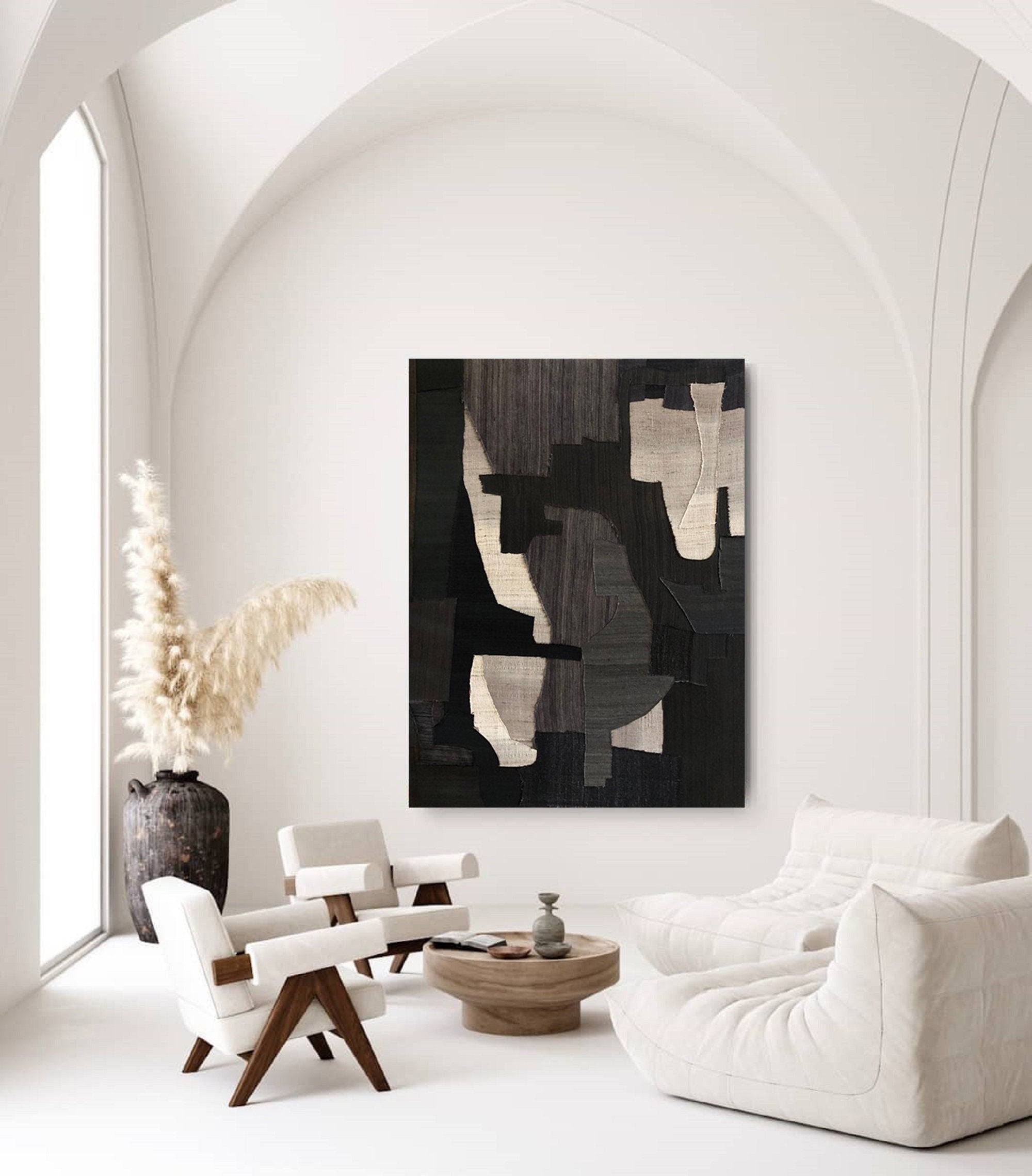 Wabi-sabi Art Brown Minimalist Plaster Art Black Abstract Texture Painting Beige Wall Decor Plaster Texture Wall Art Minimalist Art Brown 3D Oil  Plaster Wall Art On Canvas