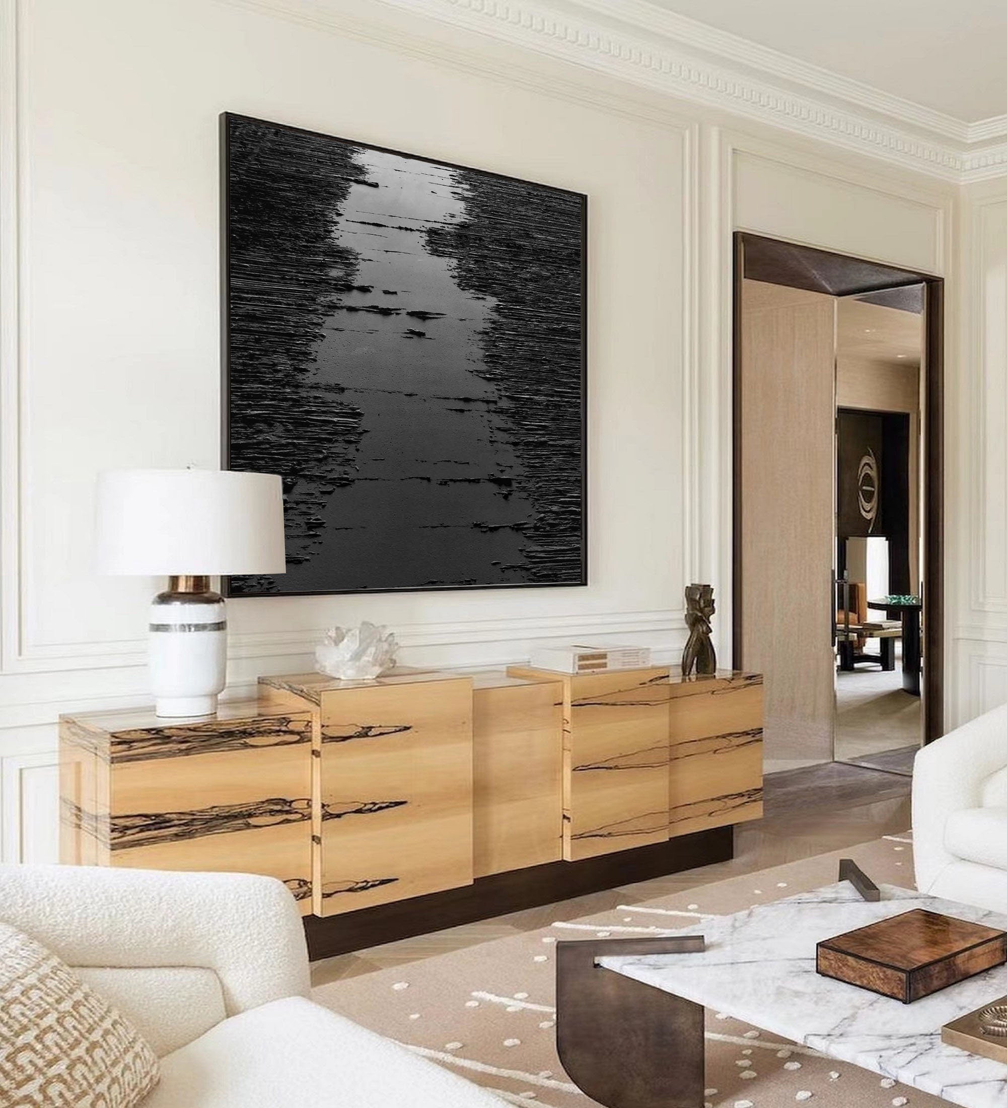 Wabi-sabi Art Black Minimalist Plaster Art Black Abstract Texture Painting Black Wall Decor Plaster Texture Wall Art Minimalist Art Black 3D Oil  Plaster Wall Art On Canvas