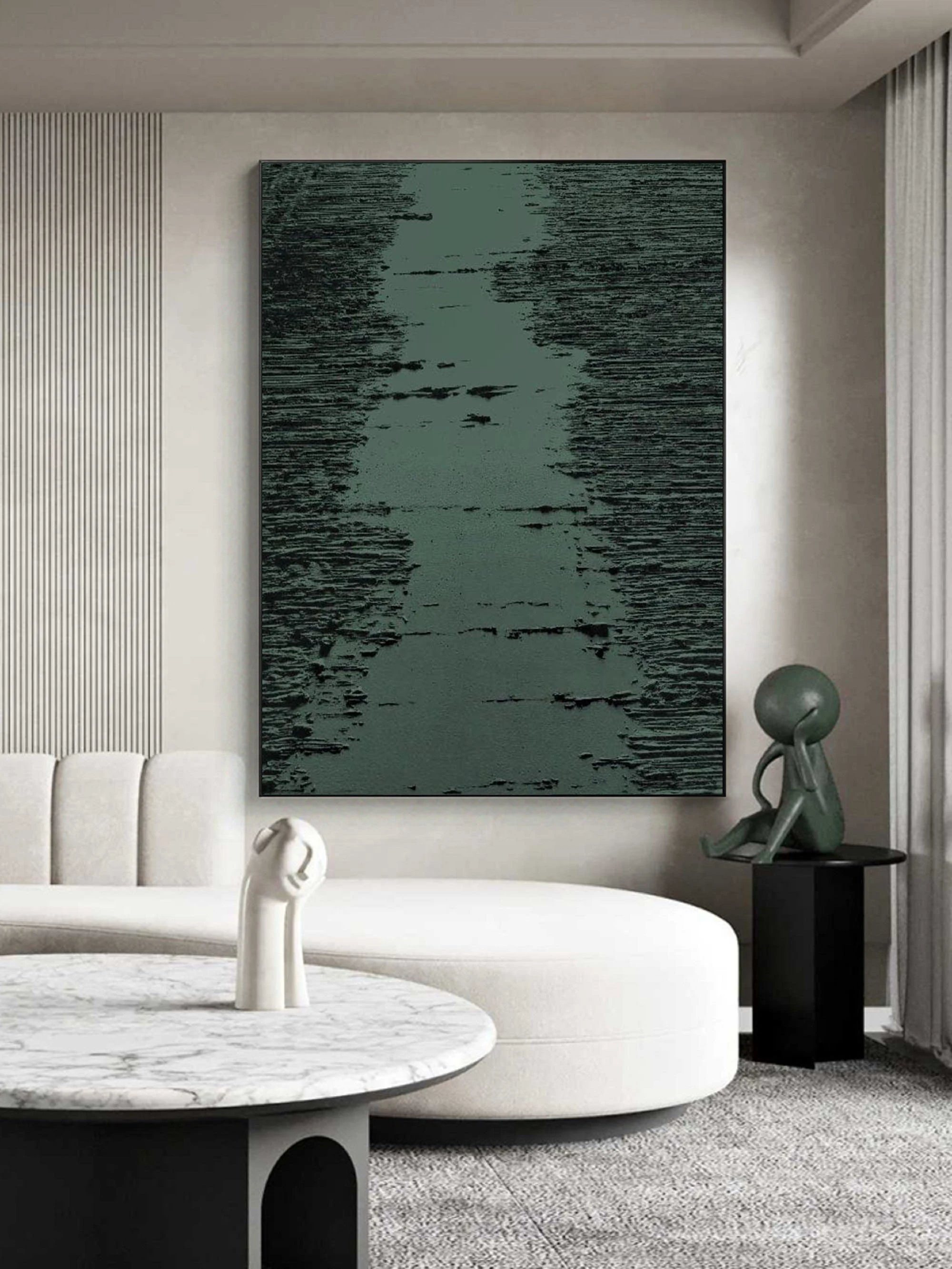 Wabi-sabi Art Green Minimalist Plaster Art Green Abstract Texture Painting Green Wall Decor Plaster Texture Wall Art Minimalist Art Green 3D Oil Wall Art On Canvas