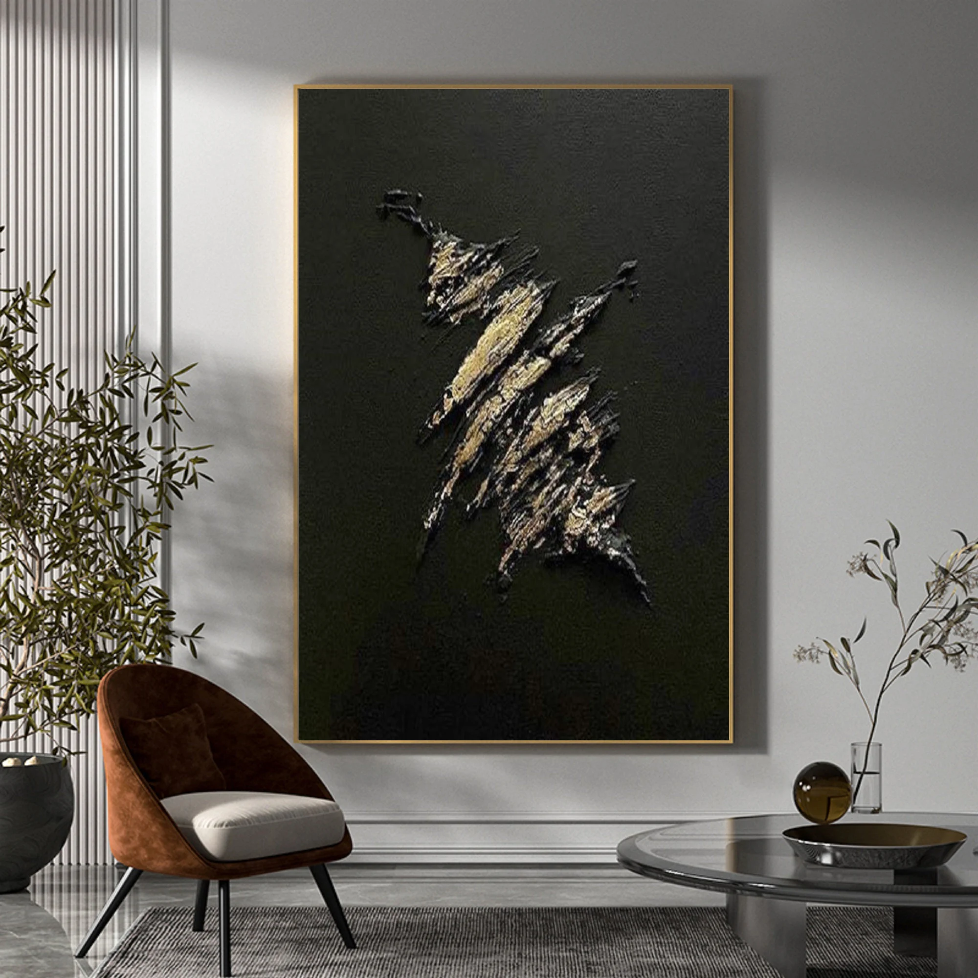 Wabi-sabi Art Black Minimalist Plaster Art Gold Abstract Texture Painting Black Wall Decor Plaster Texture Wall Art Minimalist Art Black 3D Oil  Plaster Wall Art On Canvas