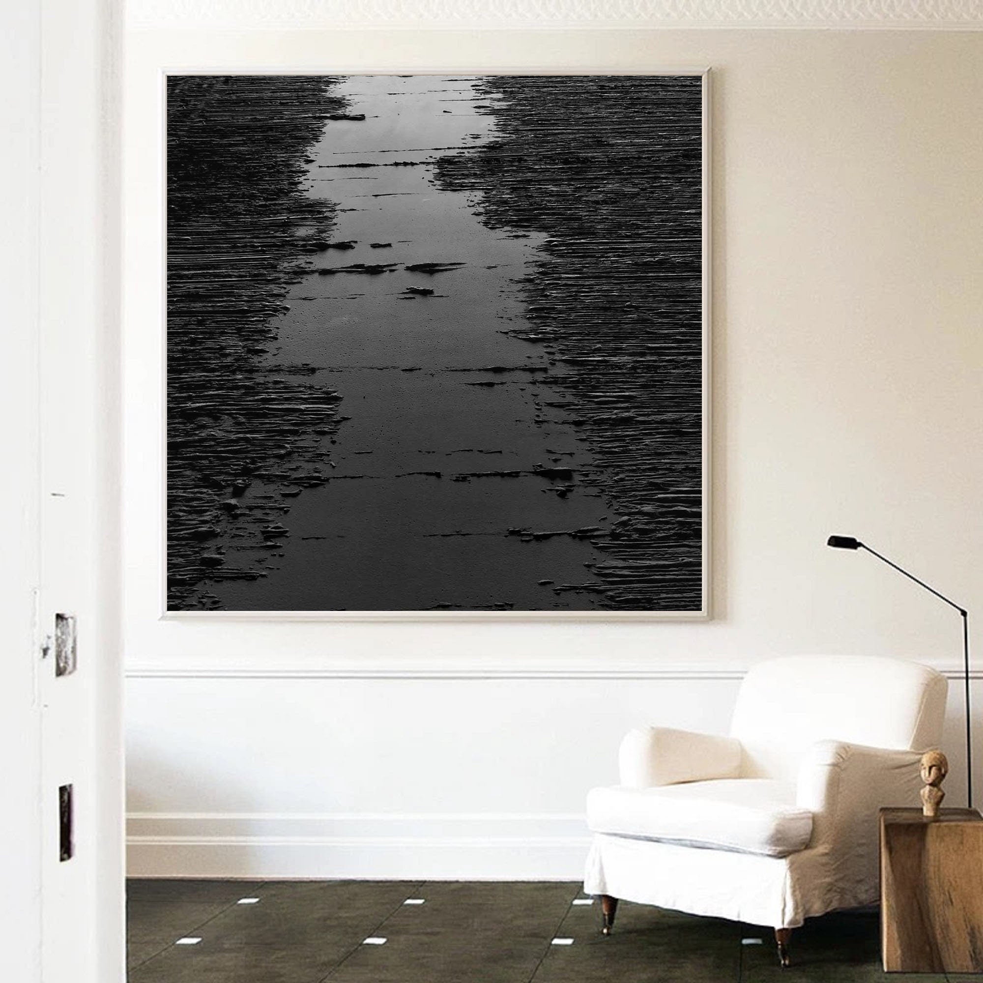 Wabi-sabi Art Black Minimalist Plaster Art Black Abstract Texture Painting Black Wall Decor Plaster Texture Wall Art Minimalist Art Black 3D Oil  Plaster Wall Art On Canvas