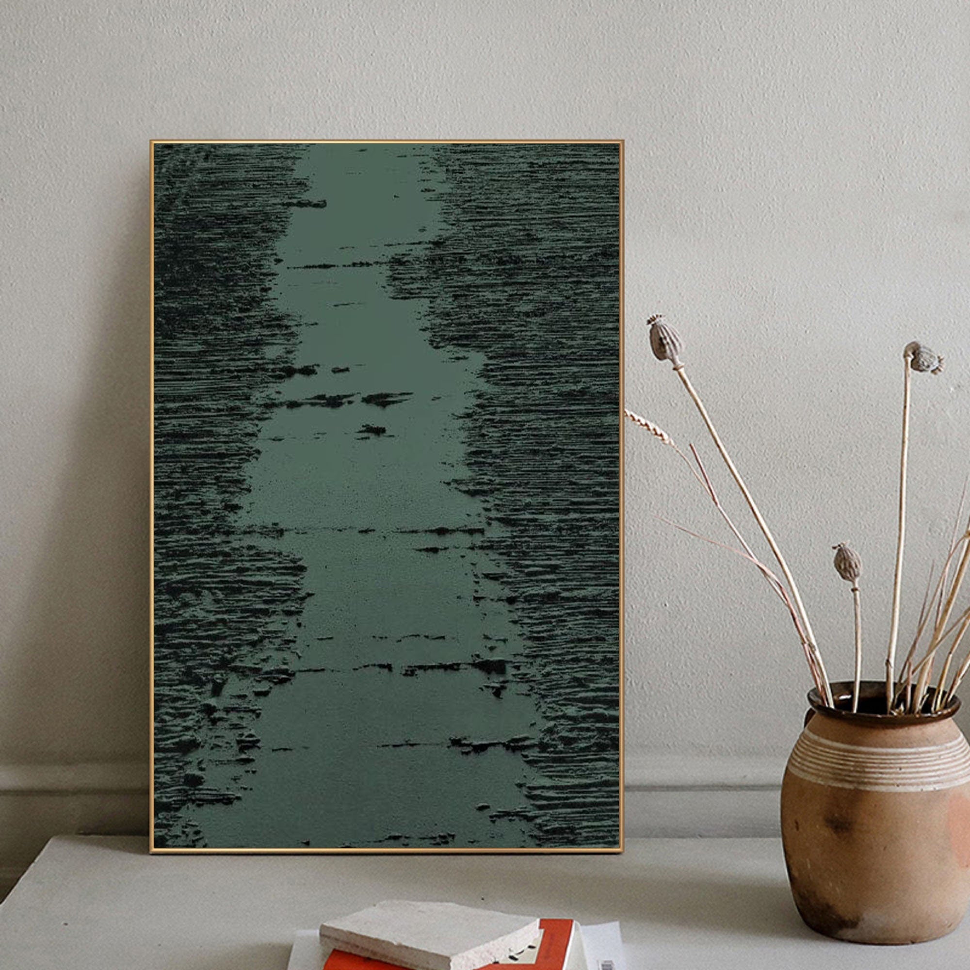 Wabi-sabi Art Green Minimalist Plaster Art Green Abstract Texture Painting Green Wall Decor Plaster Texture Wall Art Minimalist Art Green 3D Oil Wall Art On Canvas