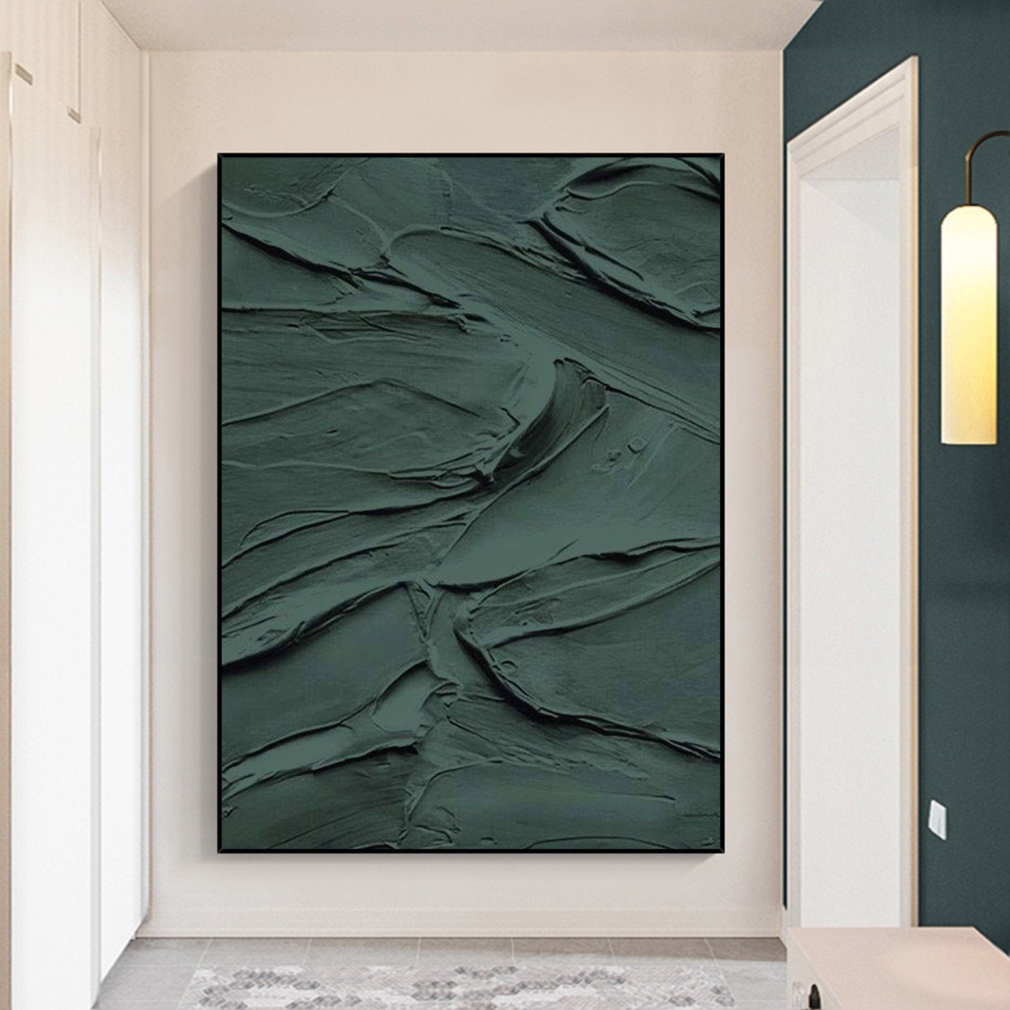 Wabi-sabi Art Green Minimalist Plaster Art Green Abstract Texture Painting Green Wall Decor Plaster Texture Wall Art Minimalist Art Green 3D Oil Wall Art On Canvas