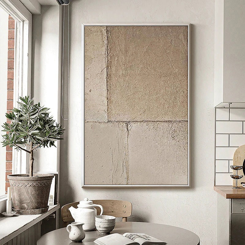 Wabi-sabi Art Brown Minimalist Plaster Art Beige Abstract Texture Painting Beige Wall Decor Plaster Texture Wall Art Minimalist Art Brown 3D Oil  Plaster Wall Art On Canvas