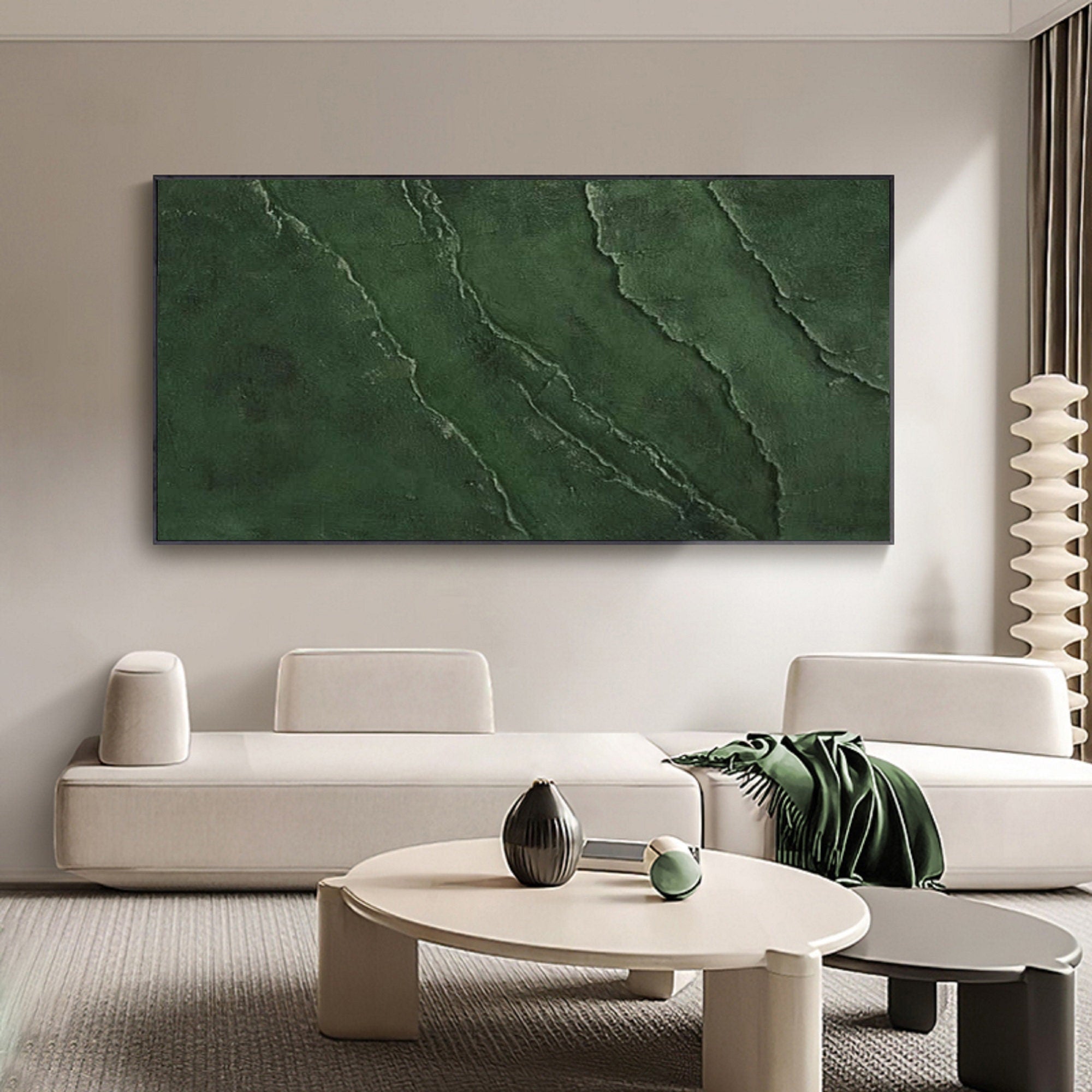 Wabi-sabi Art Green Minimalist Plaster Art Green Texture Painting Green Wall Decor Plaster Texture Wall Art Minimalist Art  3D Oil Canvas Wall Art 