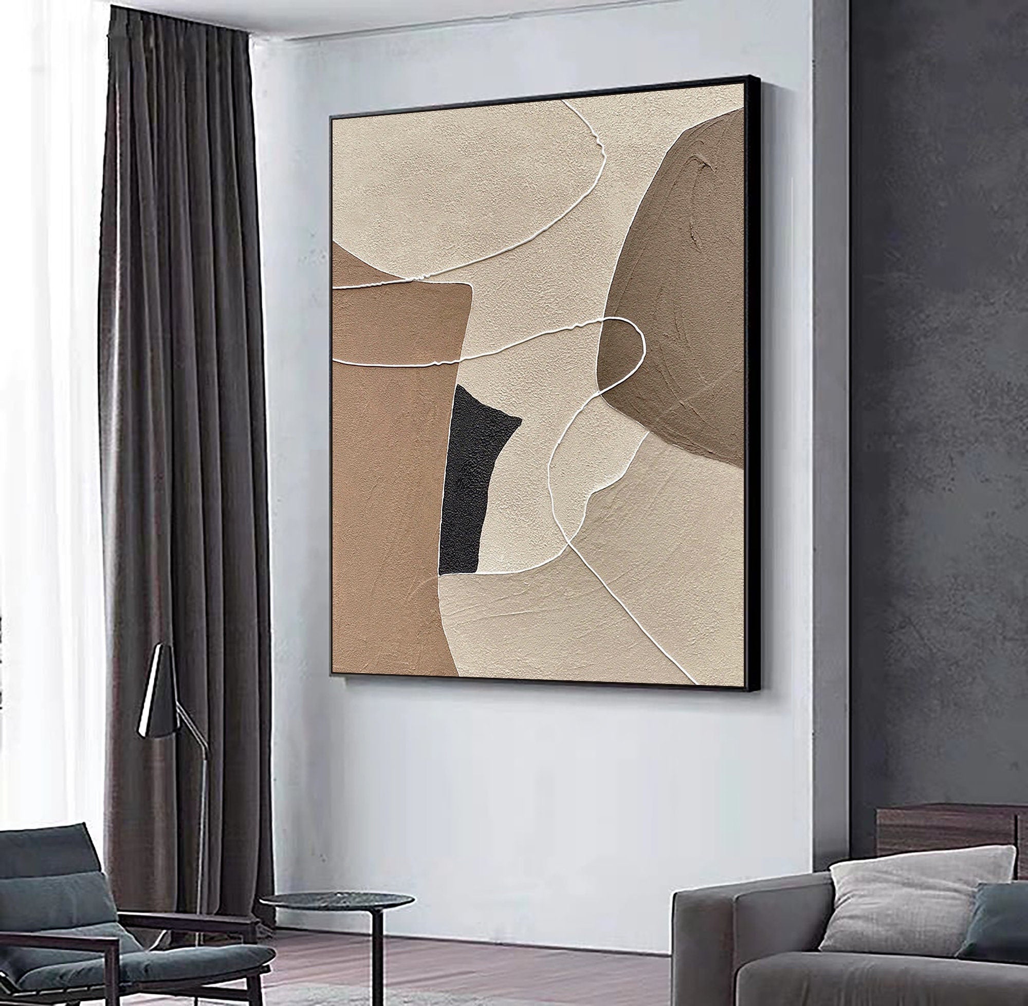 Wabi-sabi Art Brown Minimalist Plaster Art Beige Abstract Texture Painting Beige Wall Decor Plaster Texture Wall Art Minimalist Art Brown 3D Oil  Plaster Wall Art On Canvas