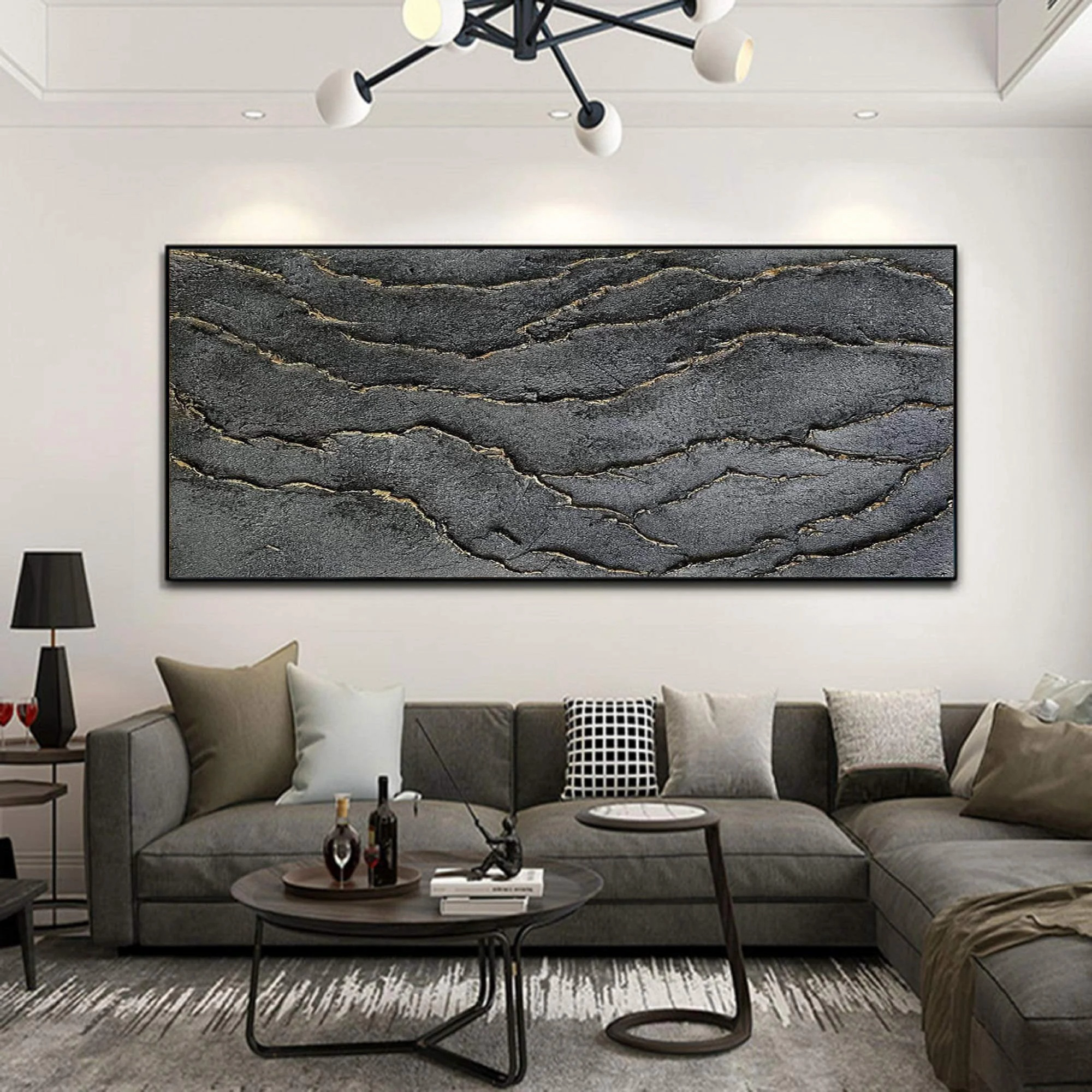 Wabi-sabi Art Black Minimalist Plaster Art Black Abstract Texture Painting Black Wall Decor Plaster Texture Wall Art Minimalist Art Black 3D Oil  Plaster Wall Art On Canvas