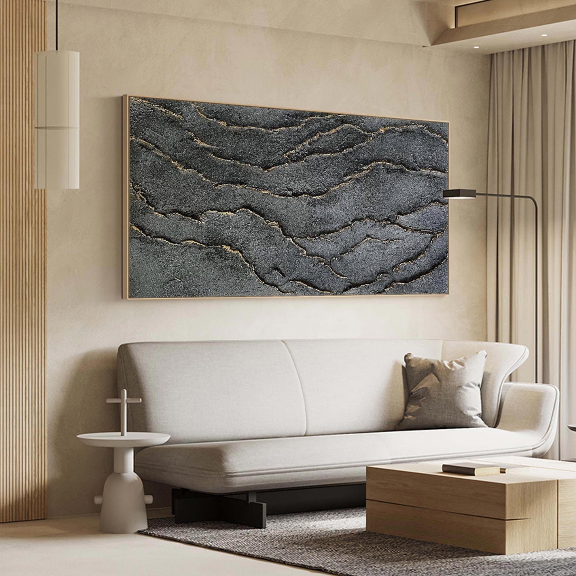 Wabi-sabi Art Black Minimalist Plaster Art Black Abstract Texture Painting Black Wall Decor Plaster Texture Wall Art Minimalist Art Black 3D Oil  Plaster Wall Art On Canvas