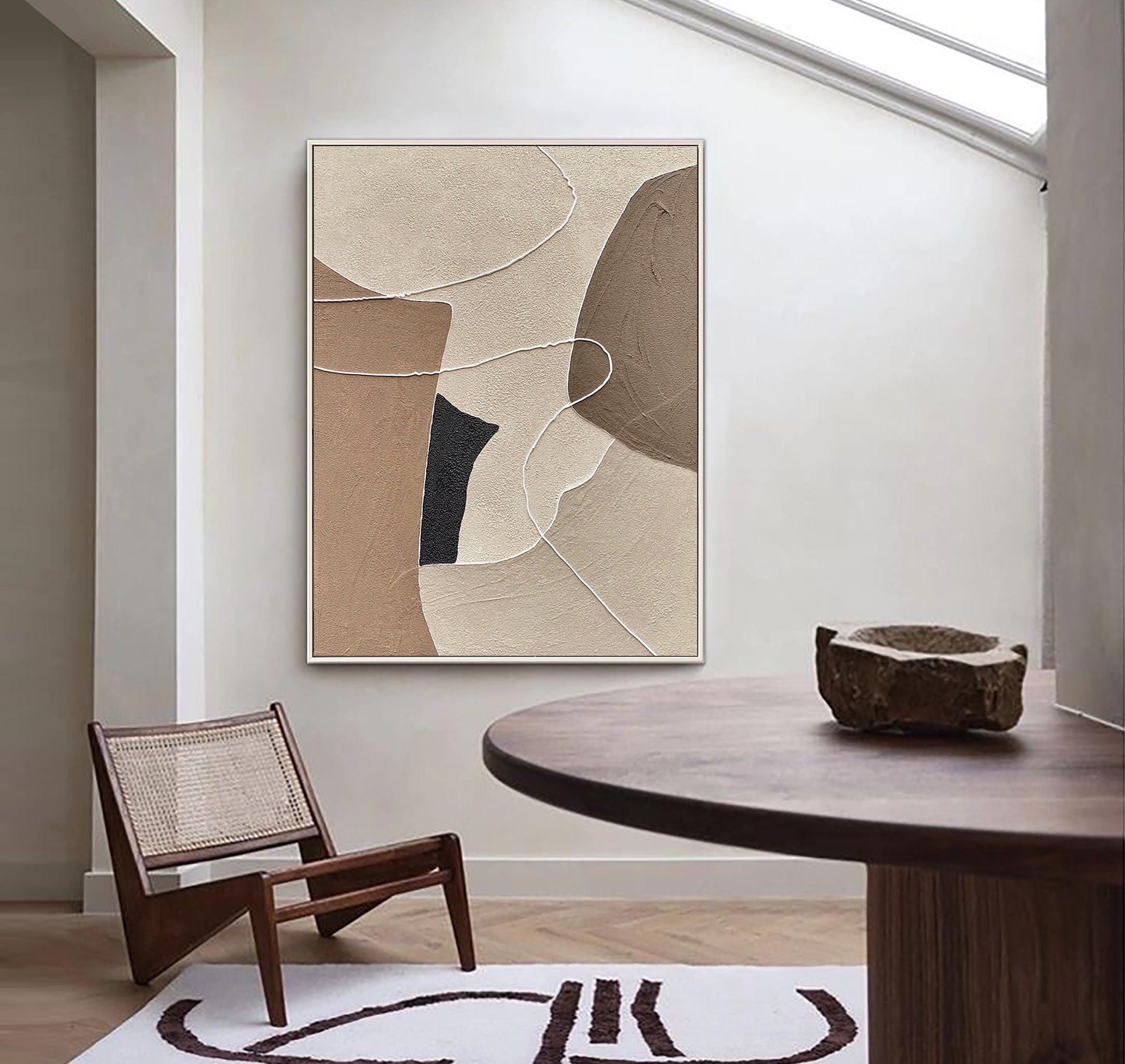 Wabi-sabi Art Brown Minimalist Plaster Art Beige Abstract Texture Painting Beige Wall Decor Plaster Texture Wall Art Minimalist Art Brown 3D Oil  Plaster Wall Art On Canvas