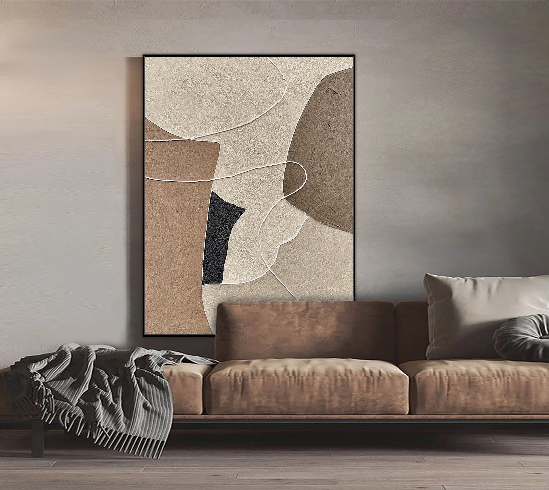 Wabi-sabi Art Brown Minimalist Plaster Art Beige Abstract Texture Painting Beige Wall Decor Plaster Texture Wall Art Minimalist Art Brown 3D Oil  Plaster Wall Art On Canvas