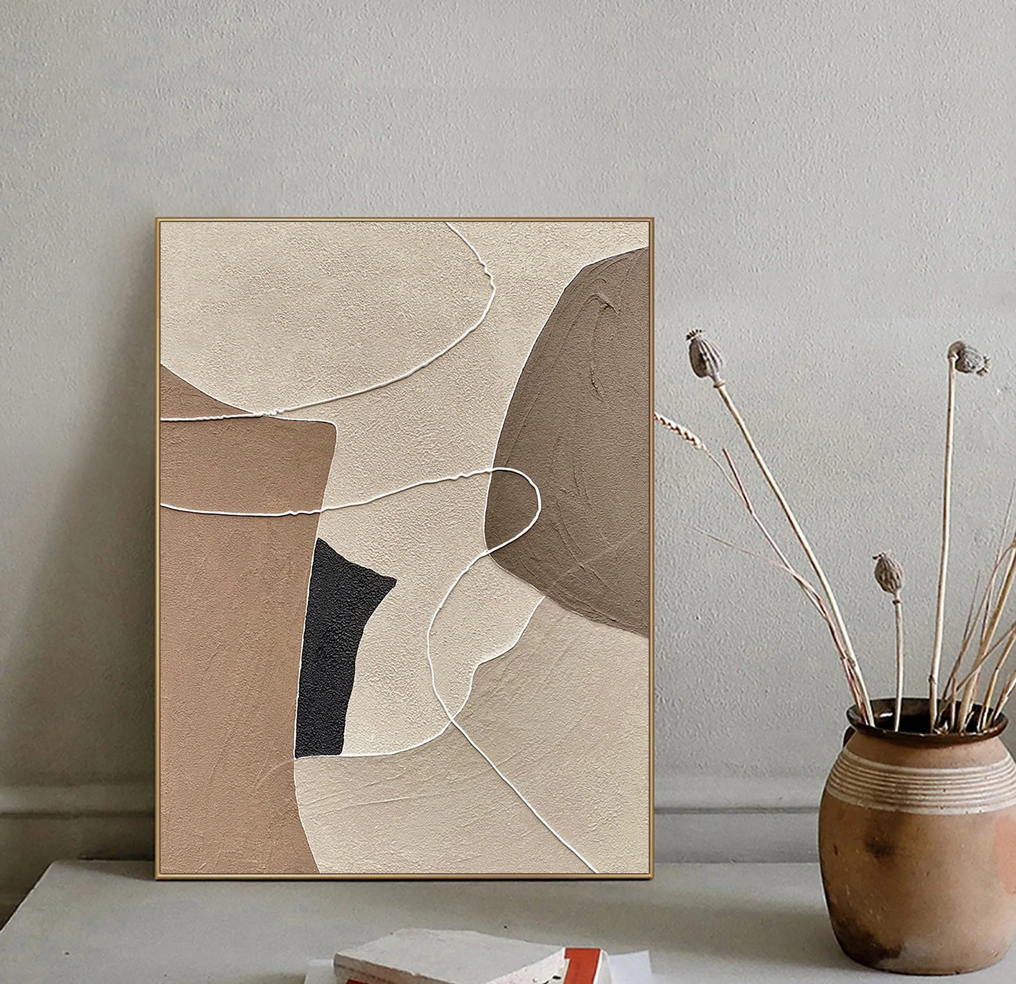 Wabi-sabi Art Brown Minimalist Plaster Art Beige Abstract Texture Painting Beige Wall Decor Plaster Texture Wall Art Minimalist Art Brown 3D Oil  Plaster Wall Art On Canvas