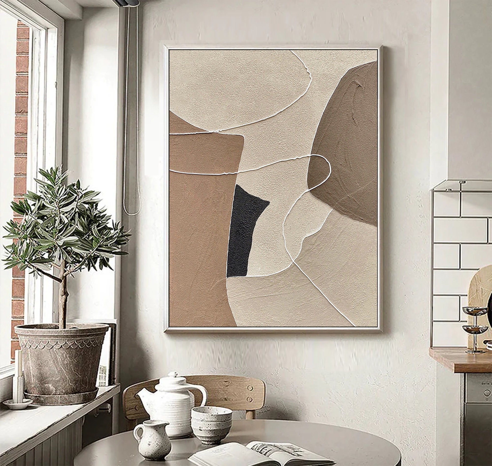 Wabi-sabi Art Brown Minimalist Plaster Art Beige Abstract Texture Painting Beige Wall Decor Plaster Texture Wall Art Minimalist Art Brown 3D Oil  Plaster Wall Art On Canvas