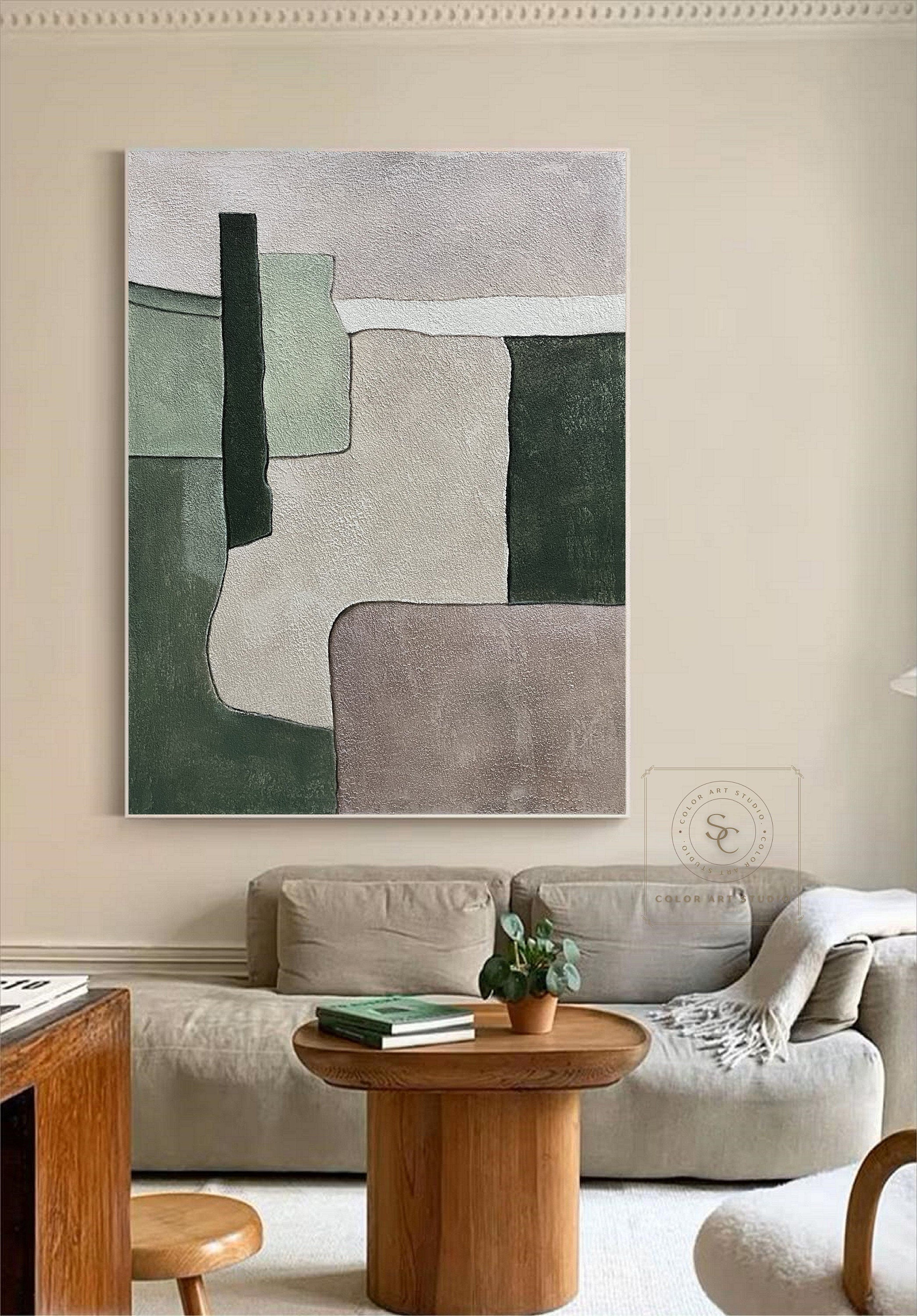 Large Green Abstract Painting Green Painting Texture Painting Green Minimalist Painting Minimalist Art Green Plaster Wall Art Mid Century 3D Oil Plaster Painting On Canvas colorful Painting Colorful Wall Art  original Boho Texture Painting minimalist Art neutral Abstract Painting