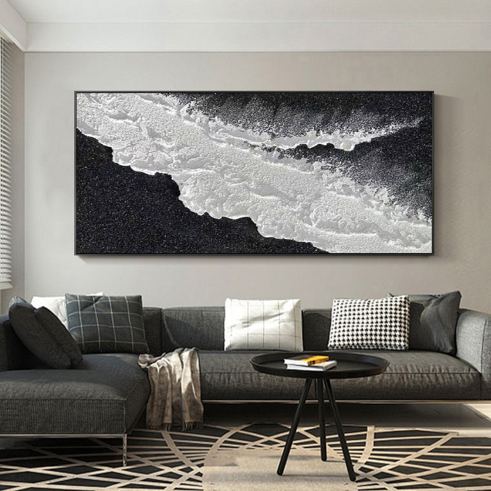 White Texture Painting Minimalist 3D Oil Plaster Wall Art On Canvas Earth Texture Home Decor Black Abstract  Wall Decor Minimalist Texture Art Porch Wall Decor