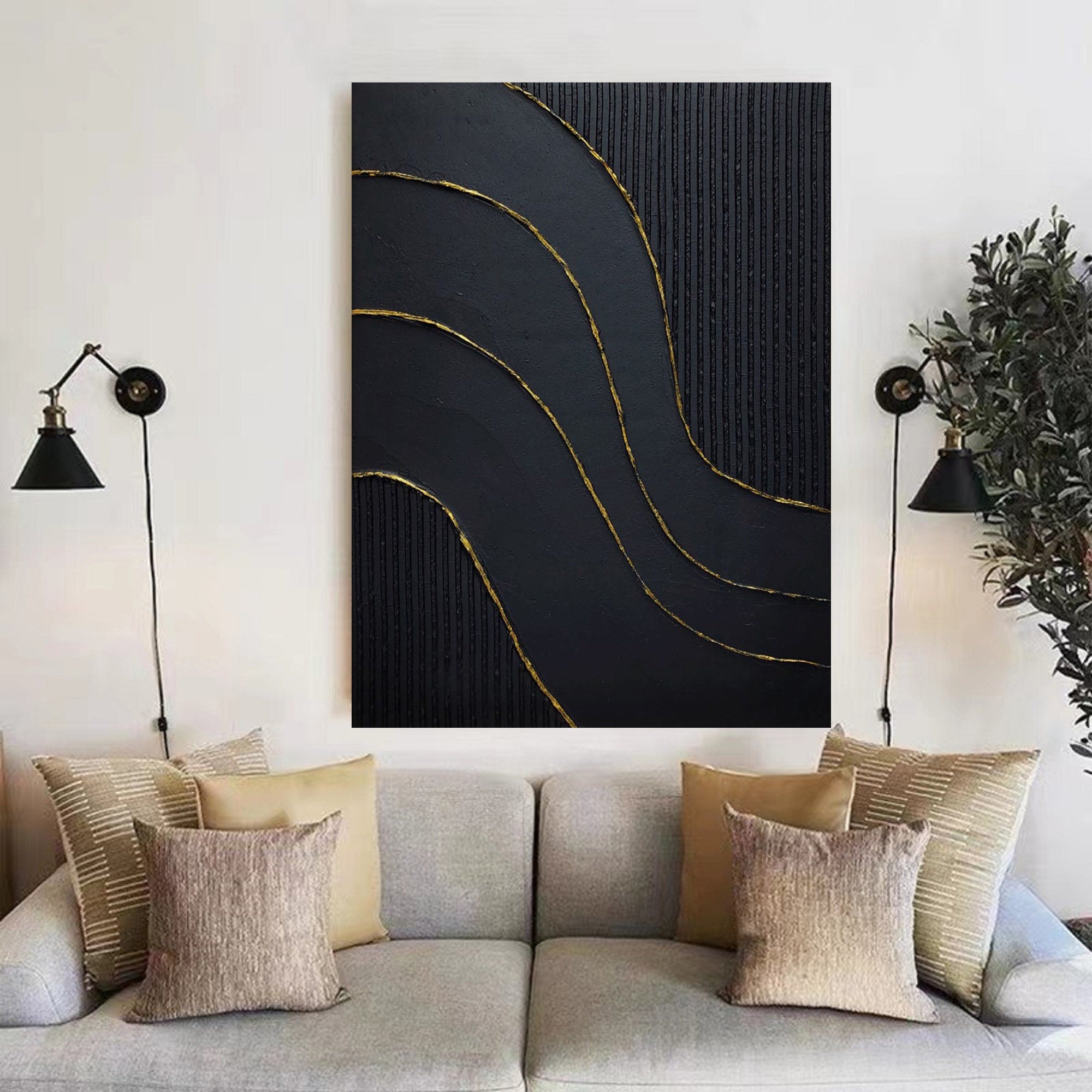 Wabi-sabi Art Black Minimalist Plaster Art Black Abstract Texture Painting Black Wall Decor Plaster Texture Wall Art Minimalist Art Black 3D Oil  Plaster Wall Art On Canvas