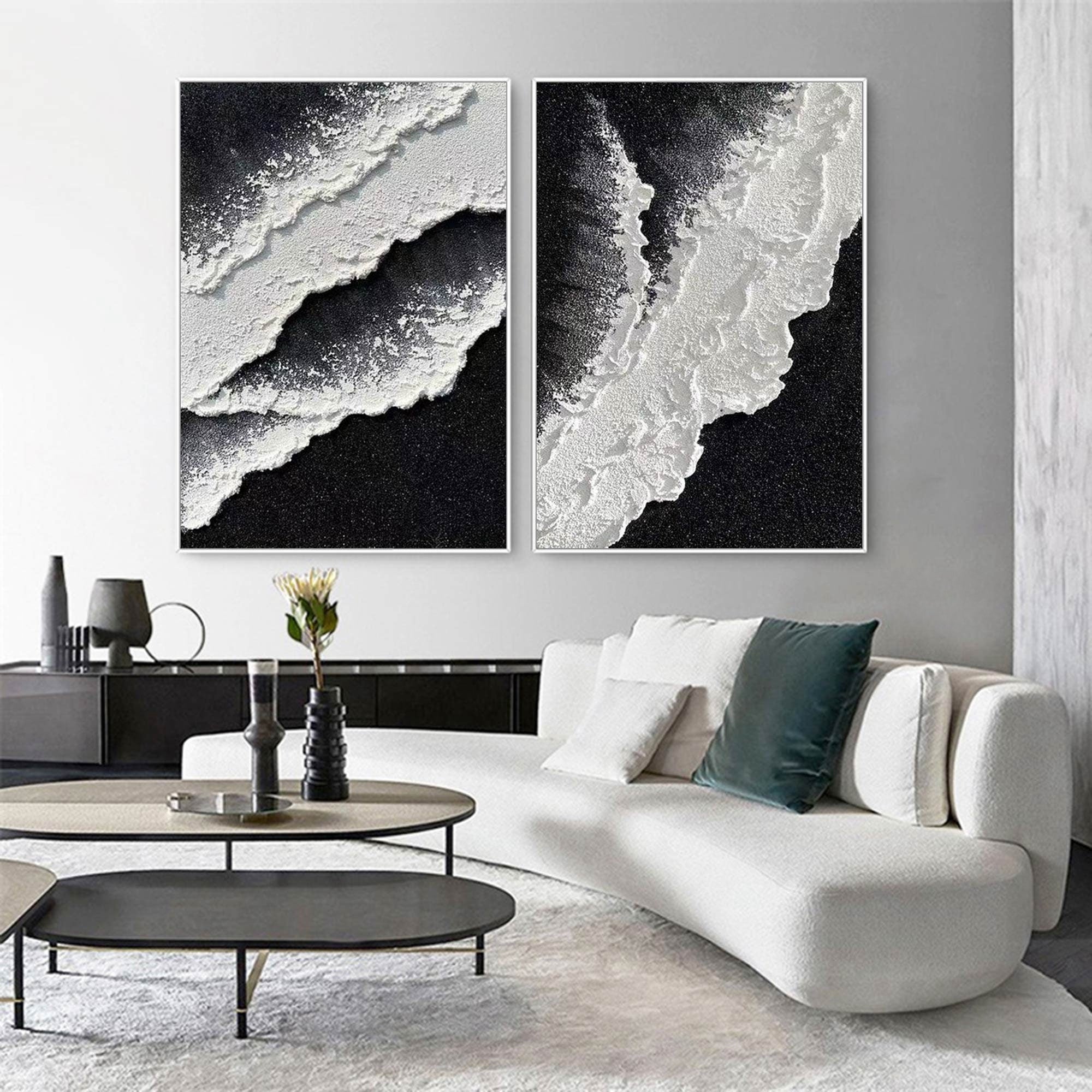 Wabi-sabi Art Black Minimalist Plaster Art White Texture Painting Abstract Wall Decor Plaster Texture Wall Art Minimalist Art  3D Oil Canvas Wall Art 