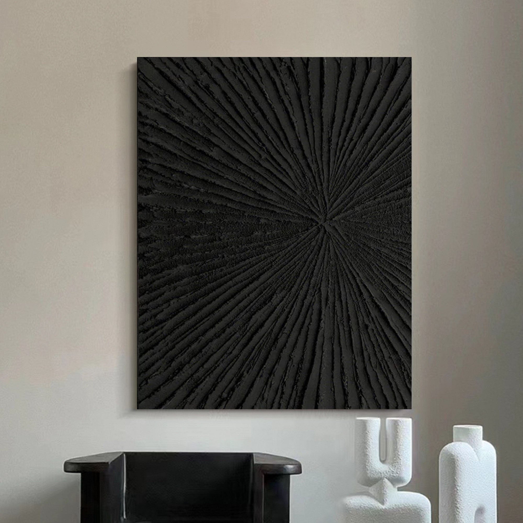 Wabi-sabi Plaster Art Black Minimalist Plaster Art Black Abstract Texture Painting Black Wall Decor Plaster Texture Wall Art Minimalist Art Black 3D Oil  Wall Art On Canvas