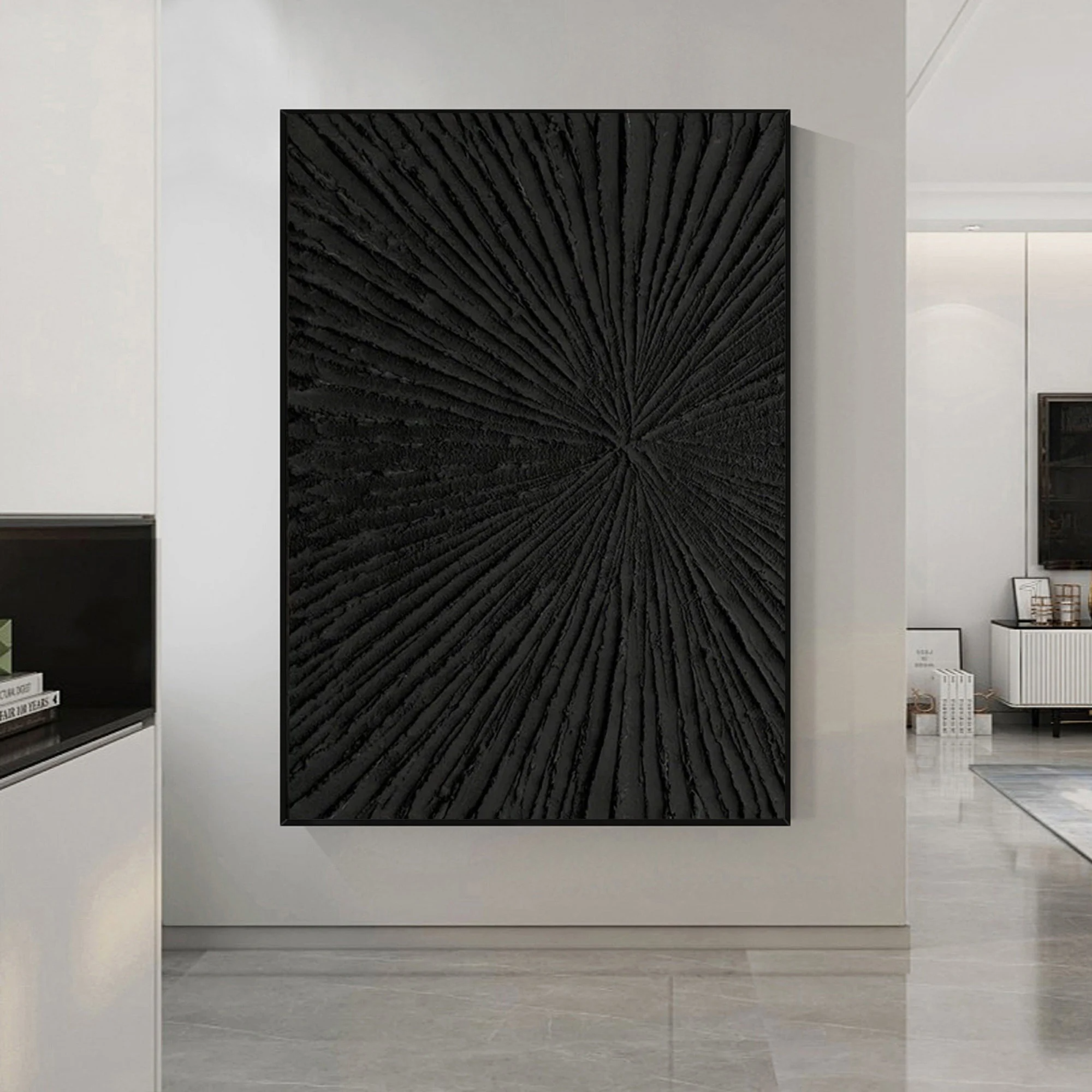 Wabi-sabi Plaster Art Black Minimalist Plaster Art Black Abstract Texture Painting Black Wall Decor Plaster Texture Wall Art Minimalist Art Black 3D Oil  Wall Art On Canvas