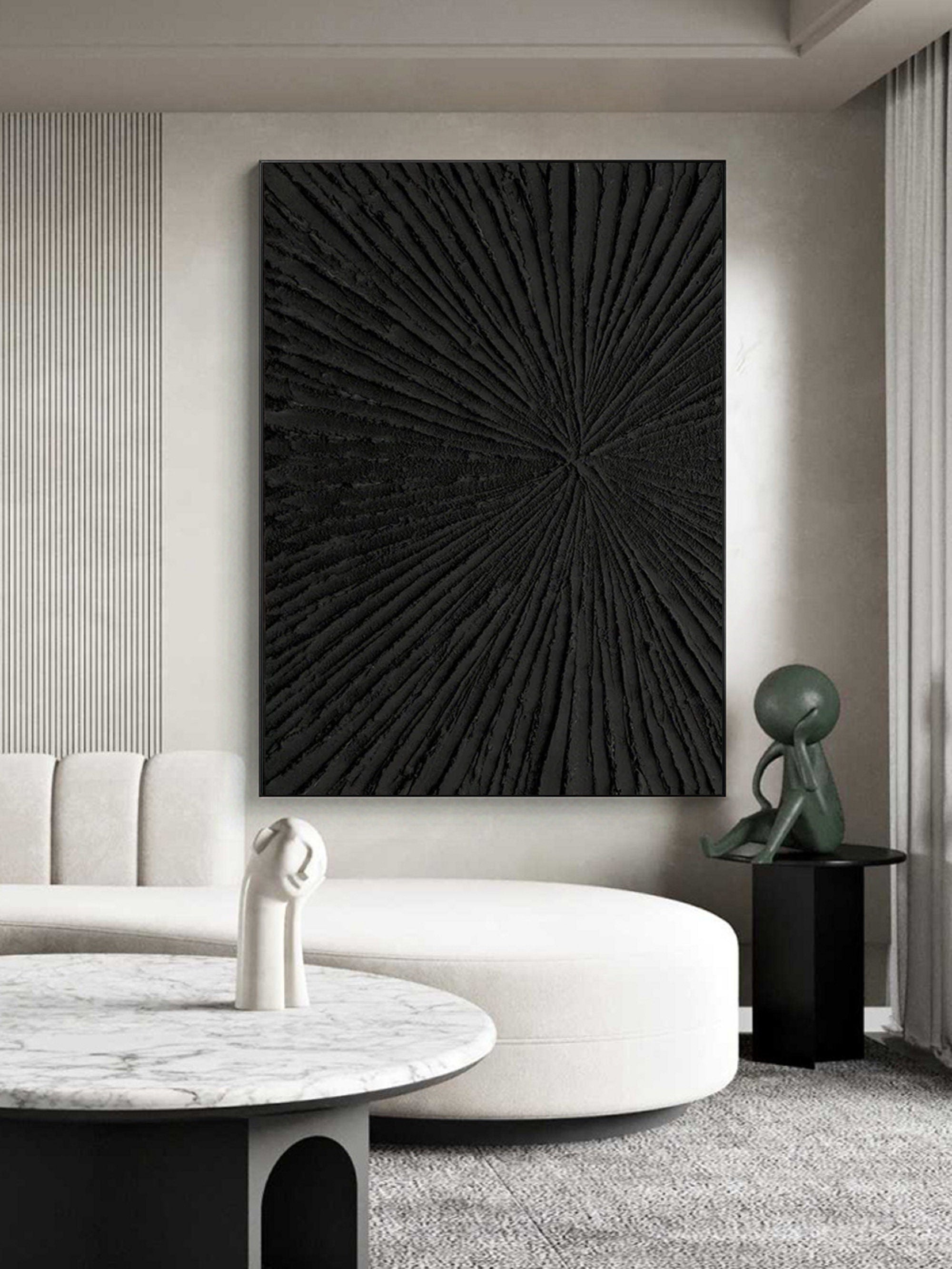 Wabi-sabi Plaster Art Black Minimalist Plaster Art Black Abstract Texture Painting Black Wall Decor Plaster Texture Wall Art Minimalist Art Black 3D Oil  Wall Art On Canvas