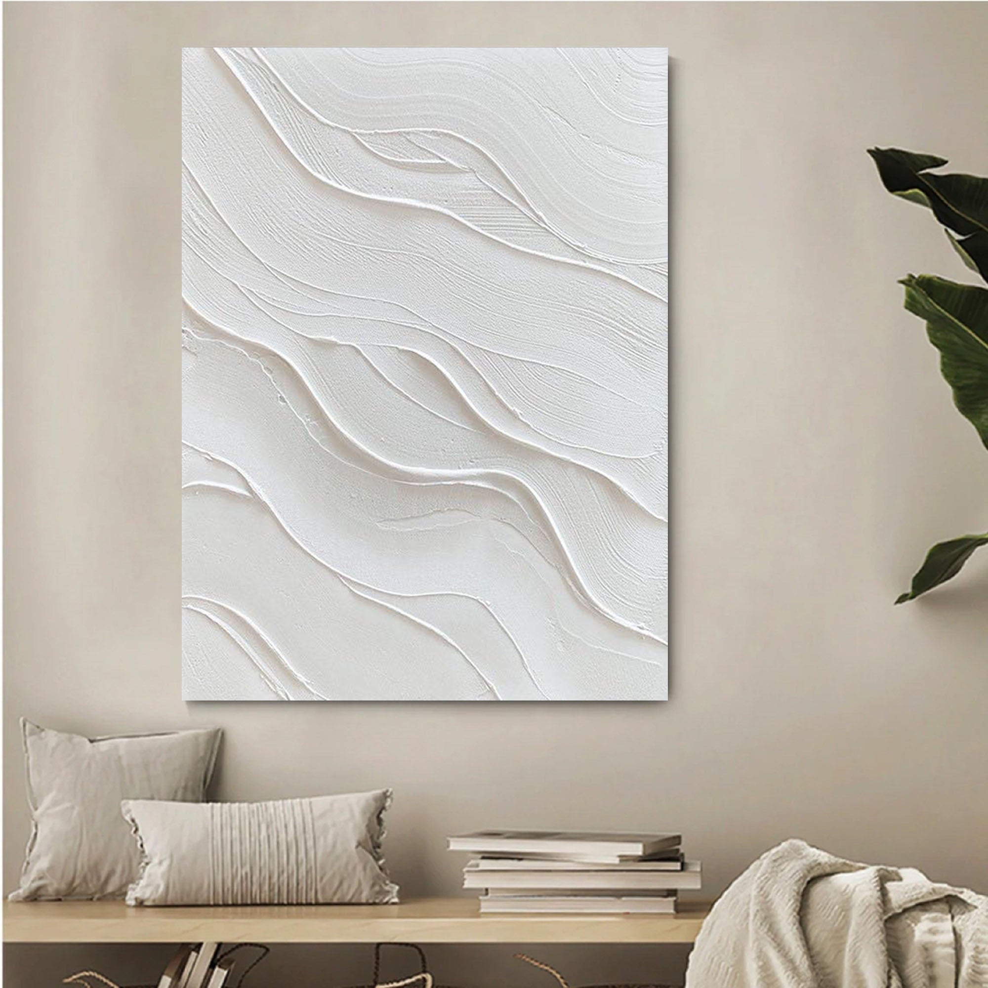 Wabi-sabi Art Minimalist Plaster Art White Abstract Texture Painting White Wall Decor Plaster Texture Wall Art Minimalist Art 3D Oil  Wall Art On Canvas