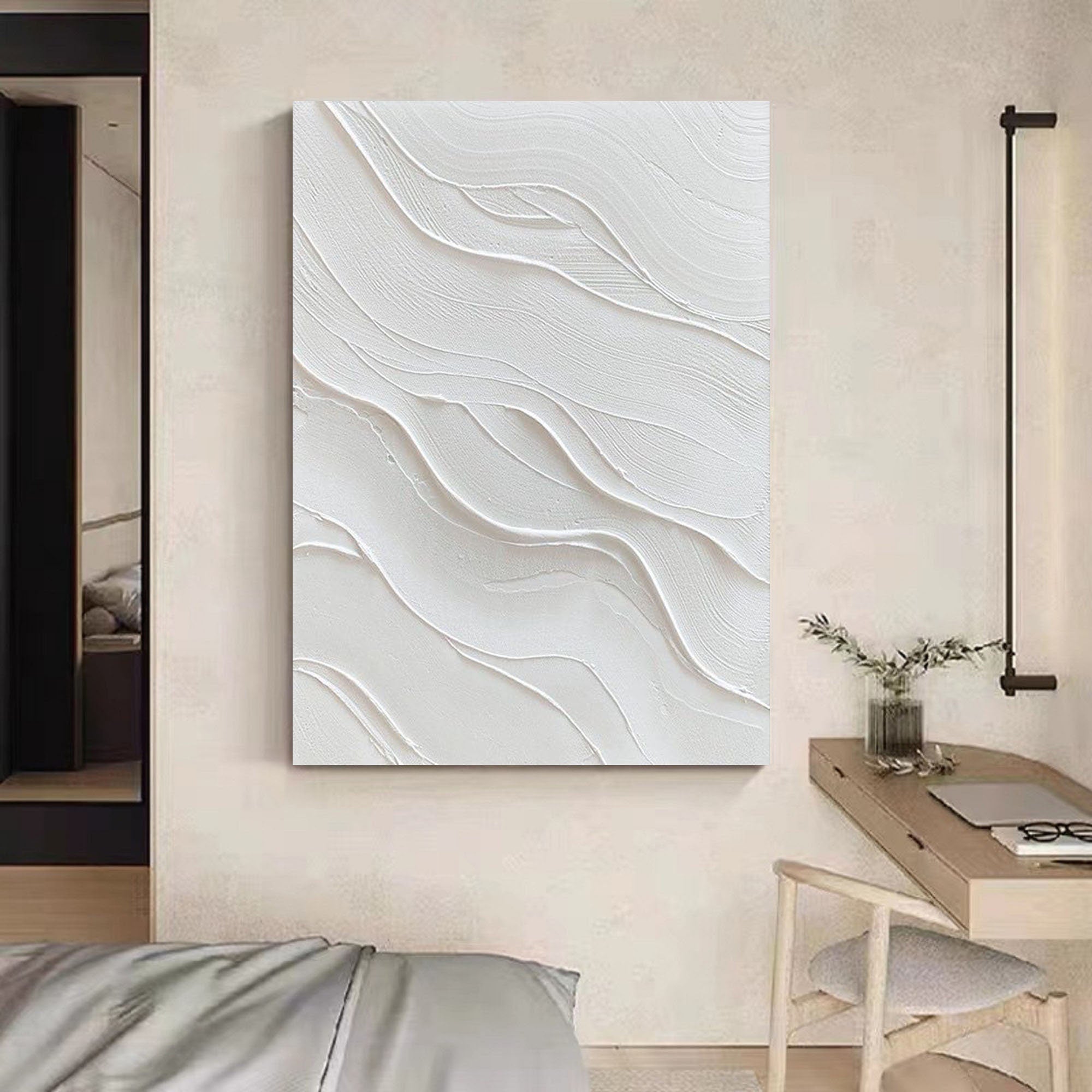 Wabi-sabi Art Minimalist Plaster Art White Abstract Texture Painting White Wall Decor Plaster Texture Wall Art Minimalist Art 3D Oil  Wall Art On Canvas