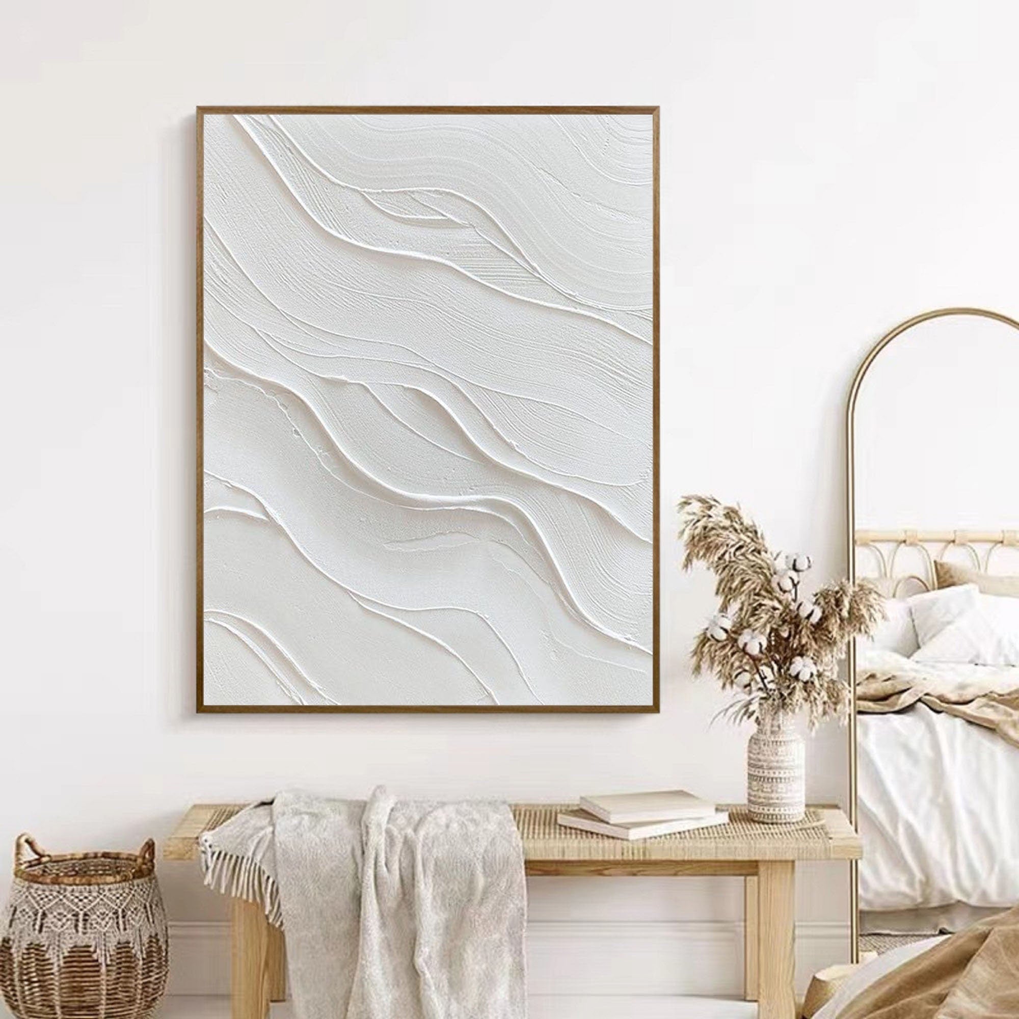 Wabi-sabi Art Minimalist Plaster Art White Abstract Texture Painting White Wall Decor Plaster Texture Wall Art Minimalist Art 3D Oil  Wall Art On Canvas