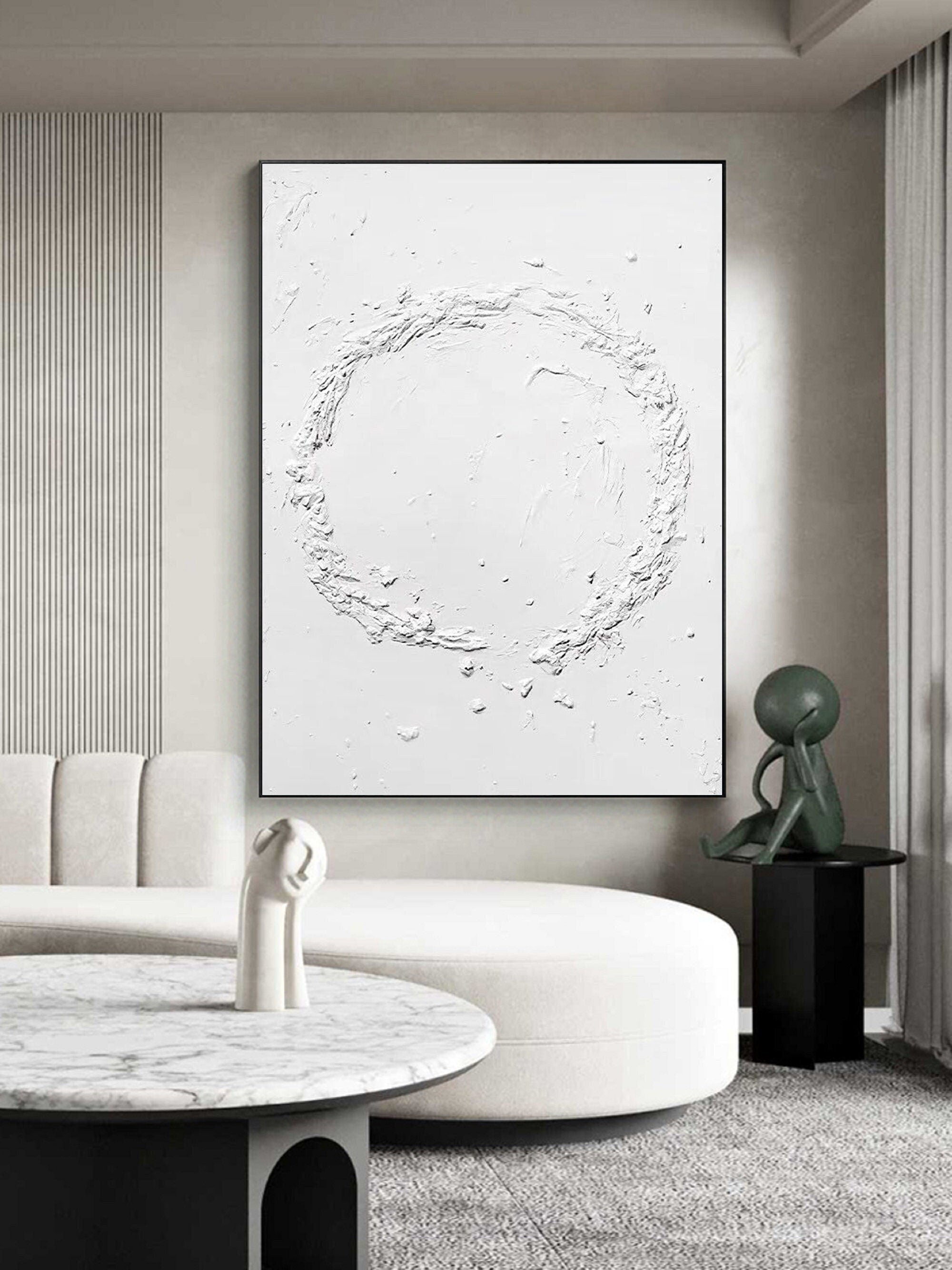 Wabi-sabi Art Minimalist Plaster Art White Abstract Texture Painting White Wall Decor Plaster Texture Wall Art Minimalist Art 3D Oil  Wall Art On Canvas