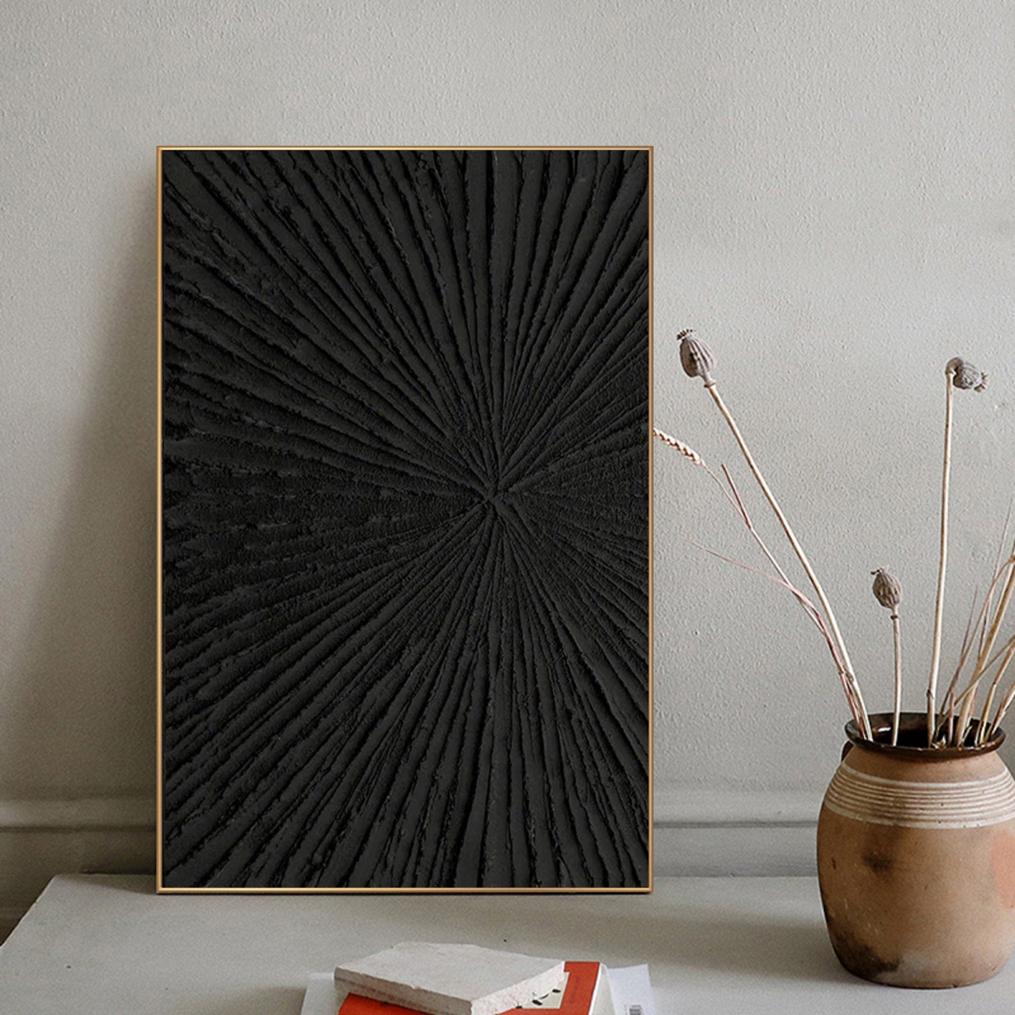 Wabi-sabi Plaster Art Black Minimalist Plaster Art Black Abstract Texture Painting Black Wall Decor Plaster Texture Wall Art Minimalist Art Black 3D Oil  Wall Art On Canvas