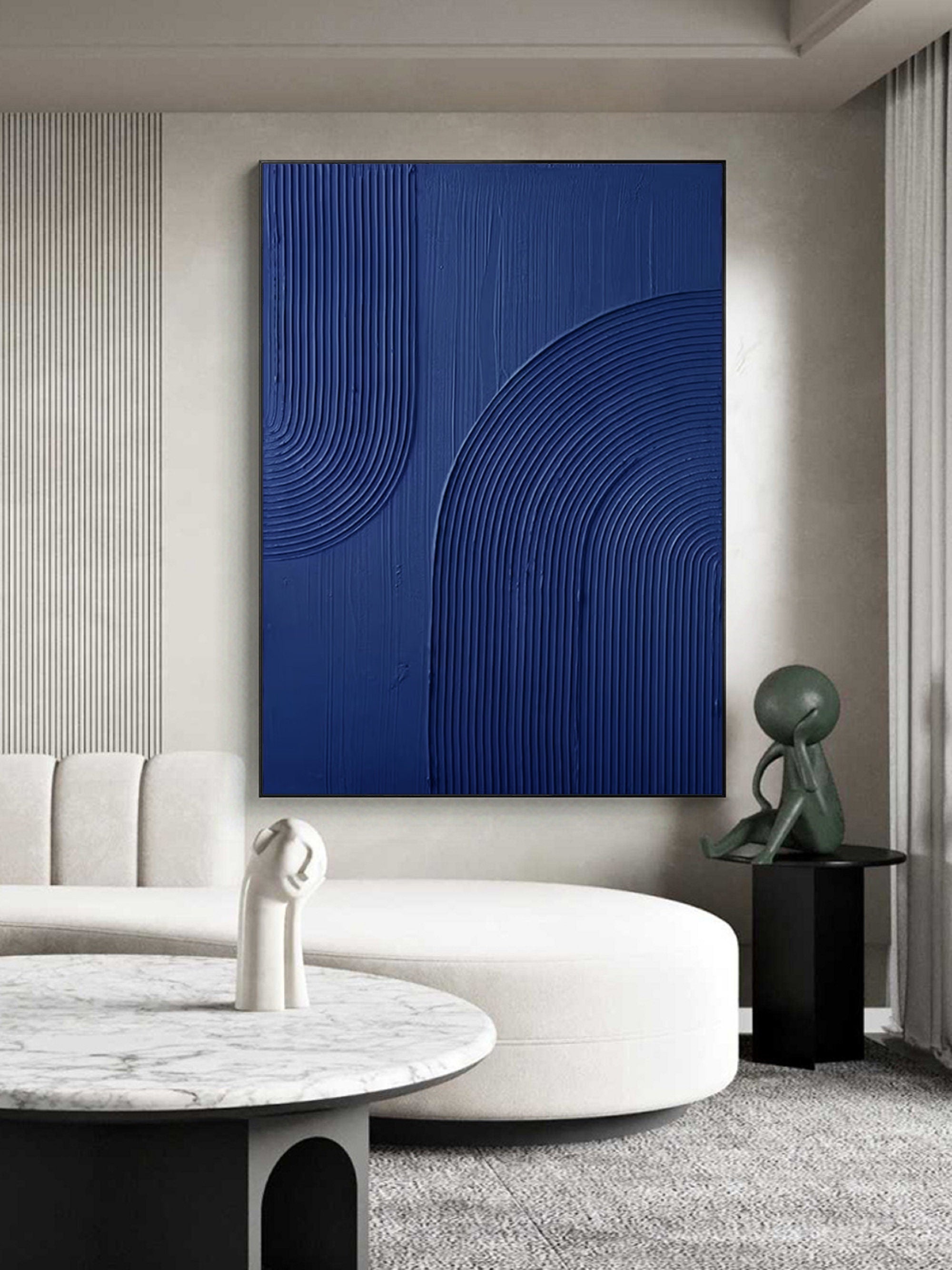 Wabi-sabi Art Blue Minimalist Plaster Art Blue Abstract Texture Painting Blue Wall Decor Plaster Texture Wall Art Minimalist Art Black 3D Oil  Plaster Wall Art On Canvas