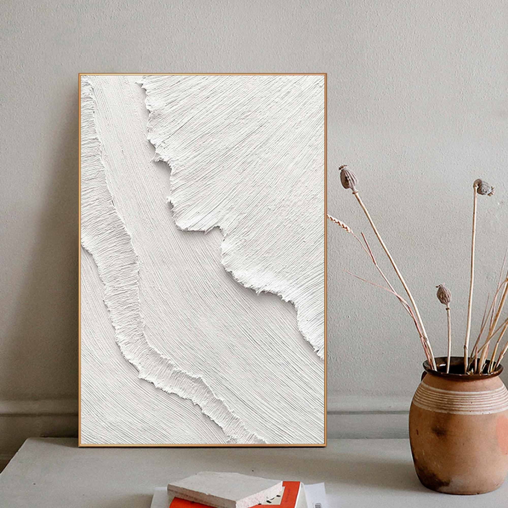 Wabi-sabi Art Minimalist Plaster Art White Abstract Texture Painting White Wall Decor Plaster Texture Wall Art Minimalist Art 3D Oil  Wall Art On Canvas