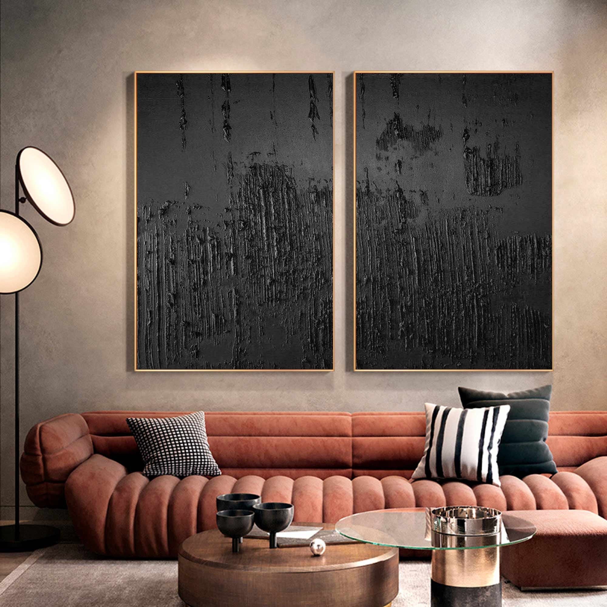 Wabi-sabi Art Black Minimalist Plaster Art Texture Painting Abstract Wall Decor Plaster Texture Wall Art Minimalist Art  3D Oil Canvas Wall Art 